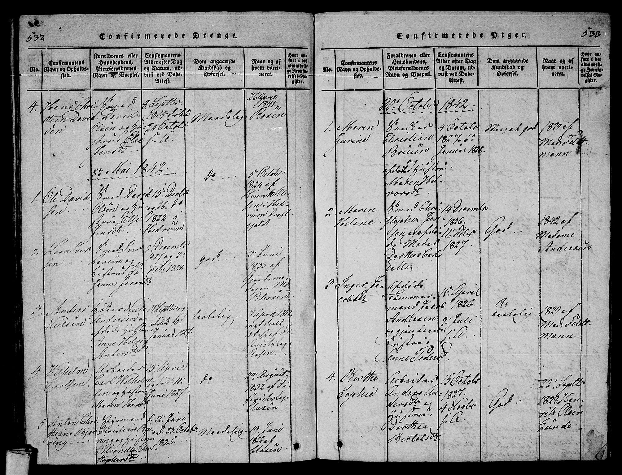 Larvik kirkebøker, AV/SAKO-A-352/G/Gb/L0001: Parish register (copy) no. II 1, 1818-1843, p. 532-533