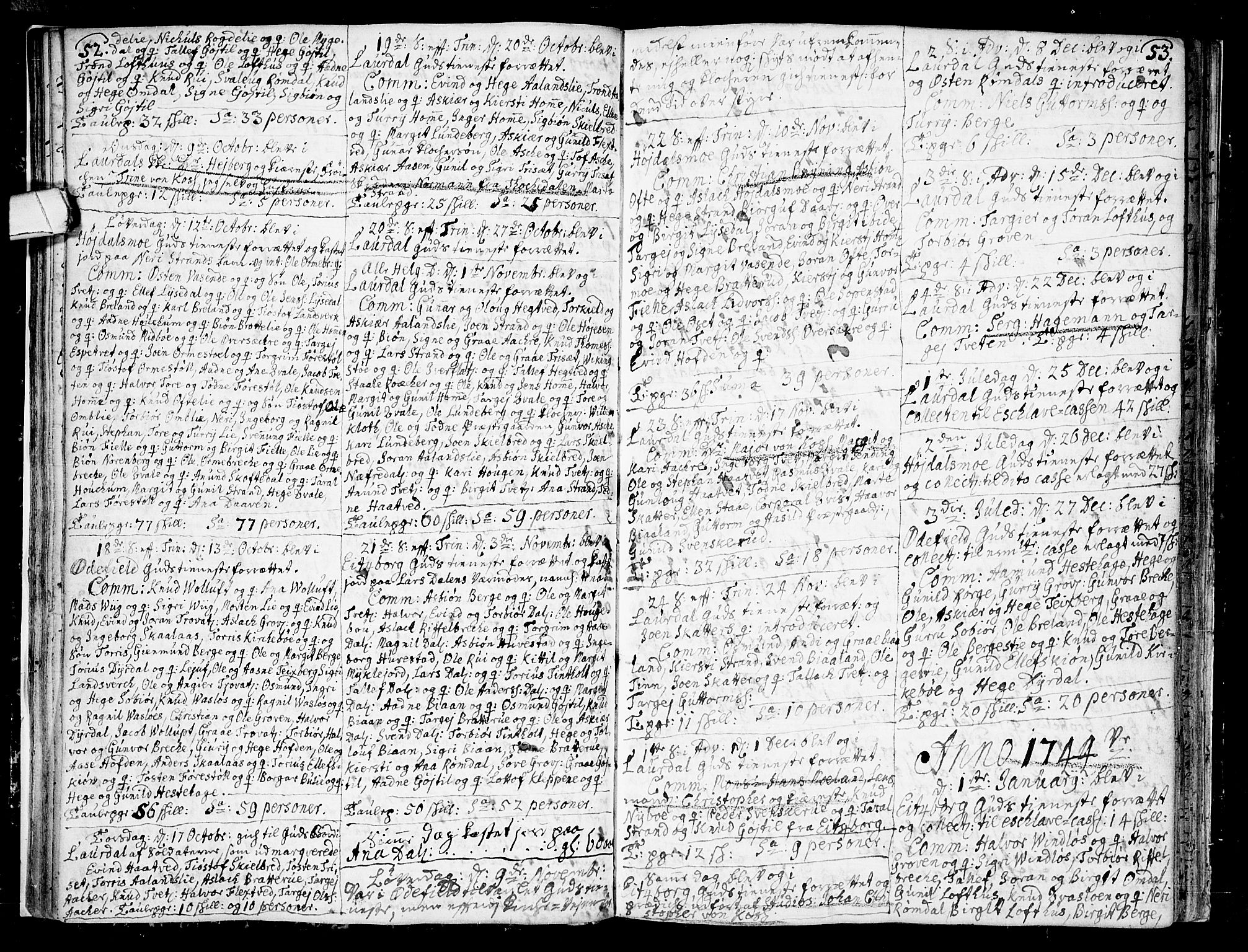 Lårdal kirkebøker, SAKO/A-284/F/Fa/L0002: Parish register (official) no. I 2, 1734-1754, p. 52-53