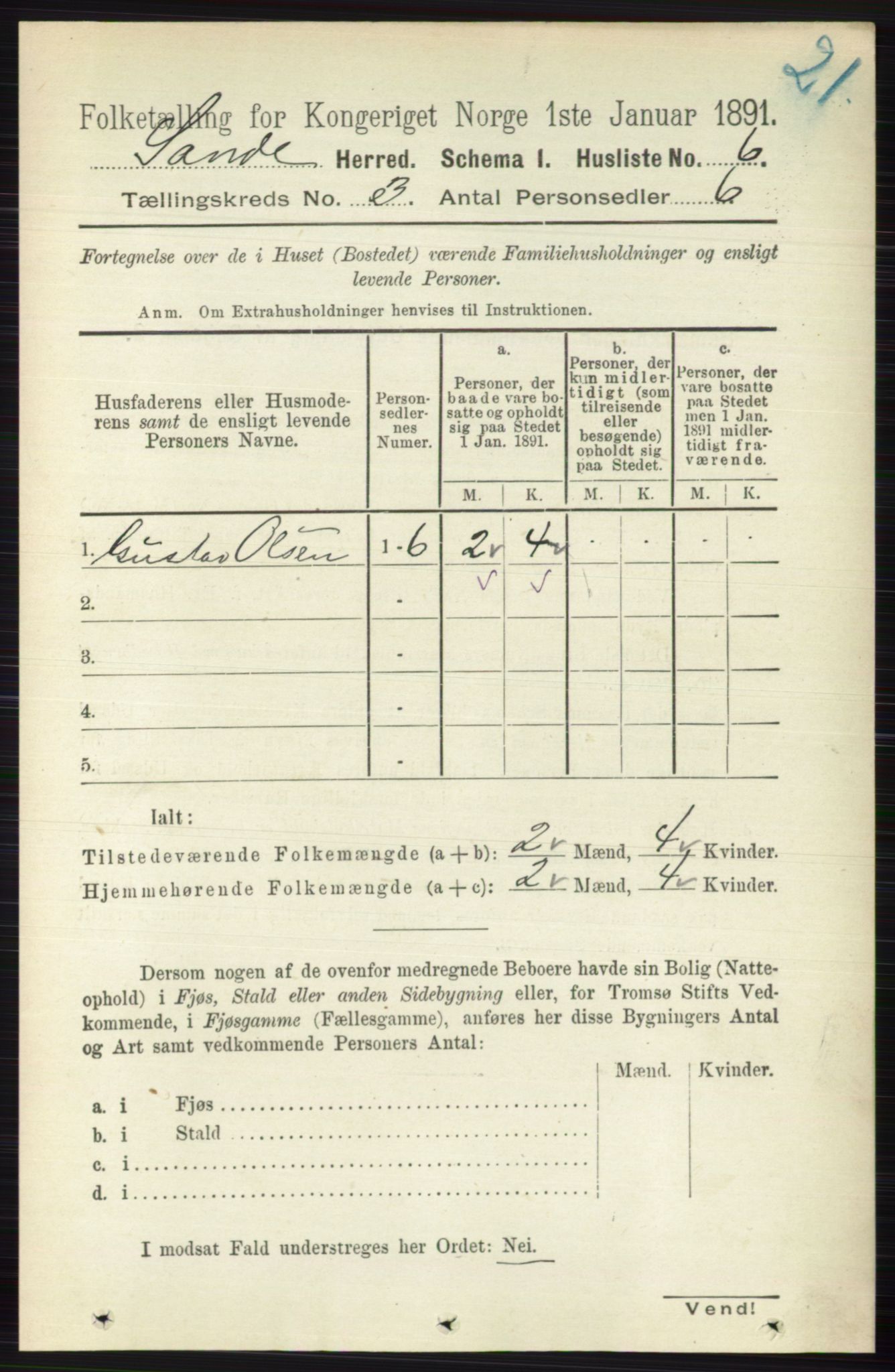 RA, 1891 census for 0713 Sande, 1891, p. 865