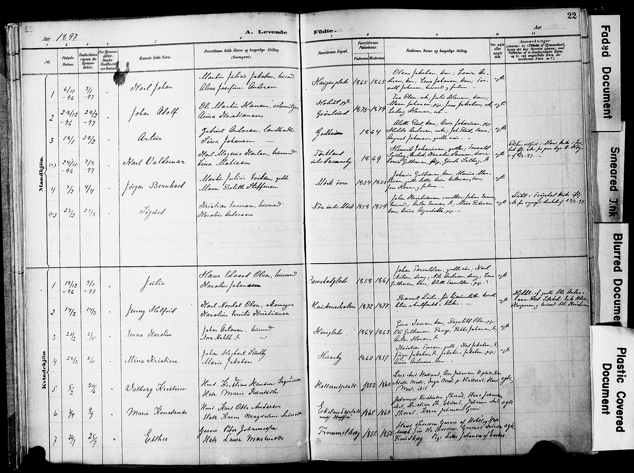 Spydeberg prestekontor Kirkebøker, SAO/A-10924/F/Fb/L0001: Parish register (official) no. II 1, 1886-1907, p. 22