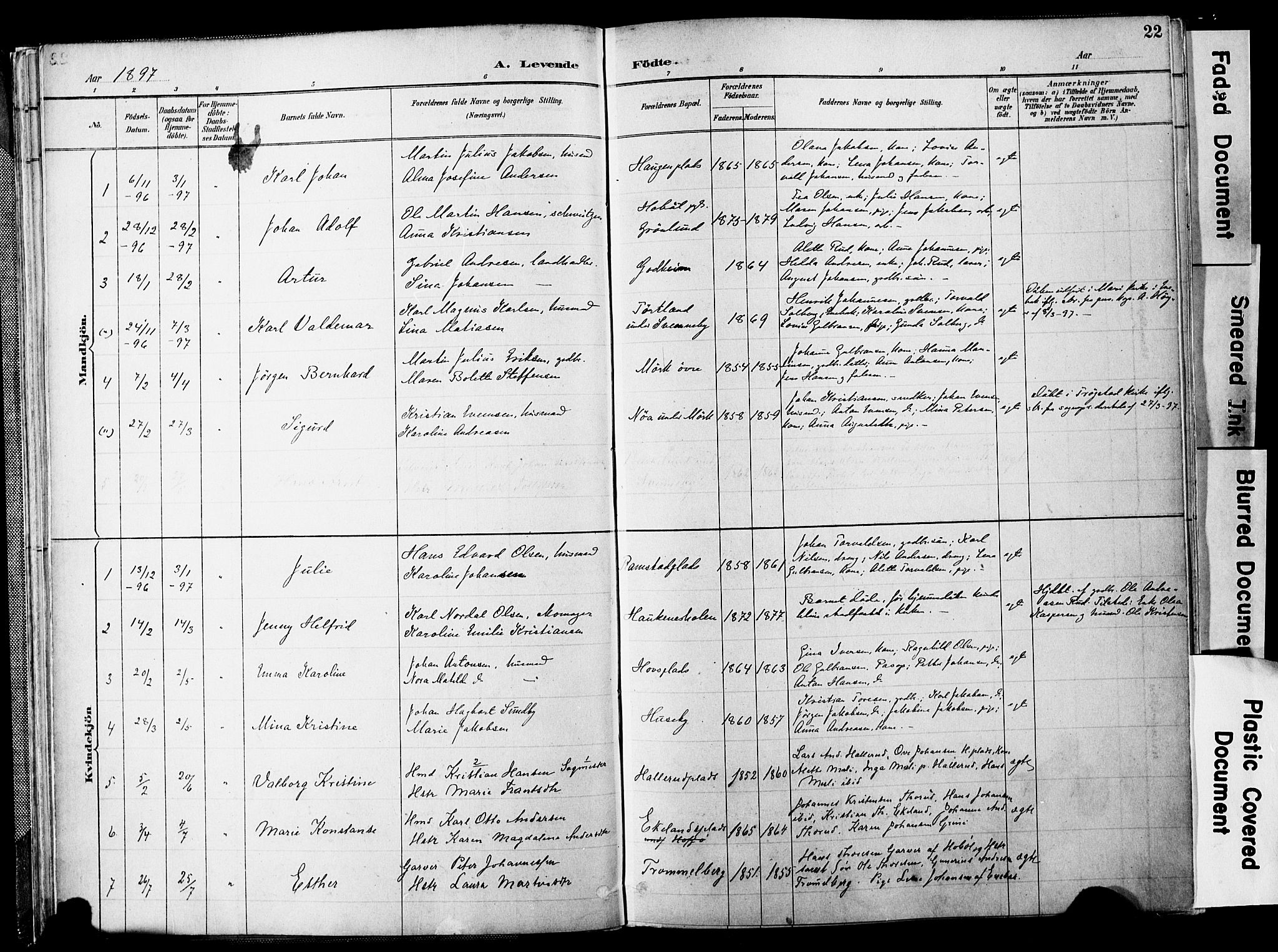 Spydeberg prestekontor Kirkebøker, AV/SAO-A-10924/F/Fb/L0001: Parish register (official) no. II 1, 1886-1907, p. 22