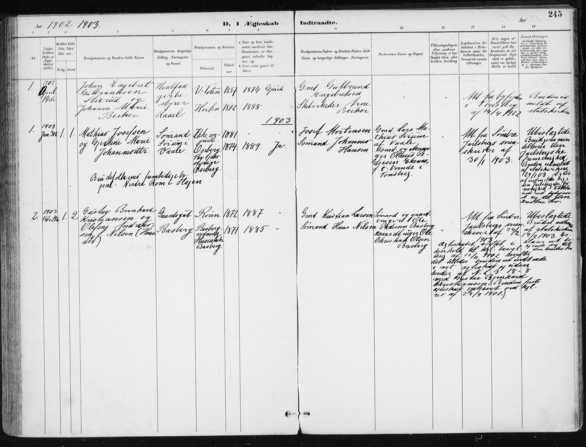 Sem kirkebøker, AV/SAKO-A-5/F/Fb/L0005: Parish register (official) no. II 5, 1892-1904, p. 245