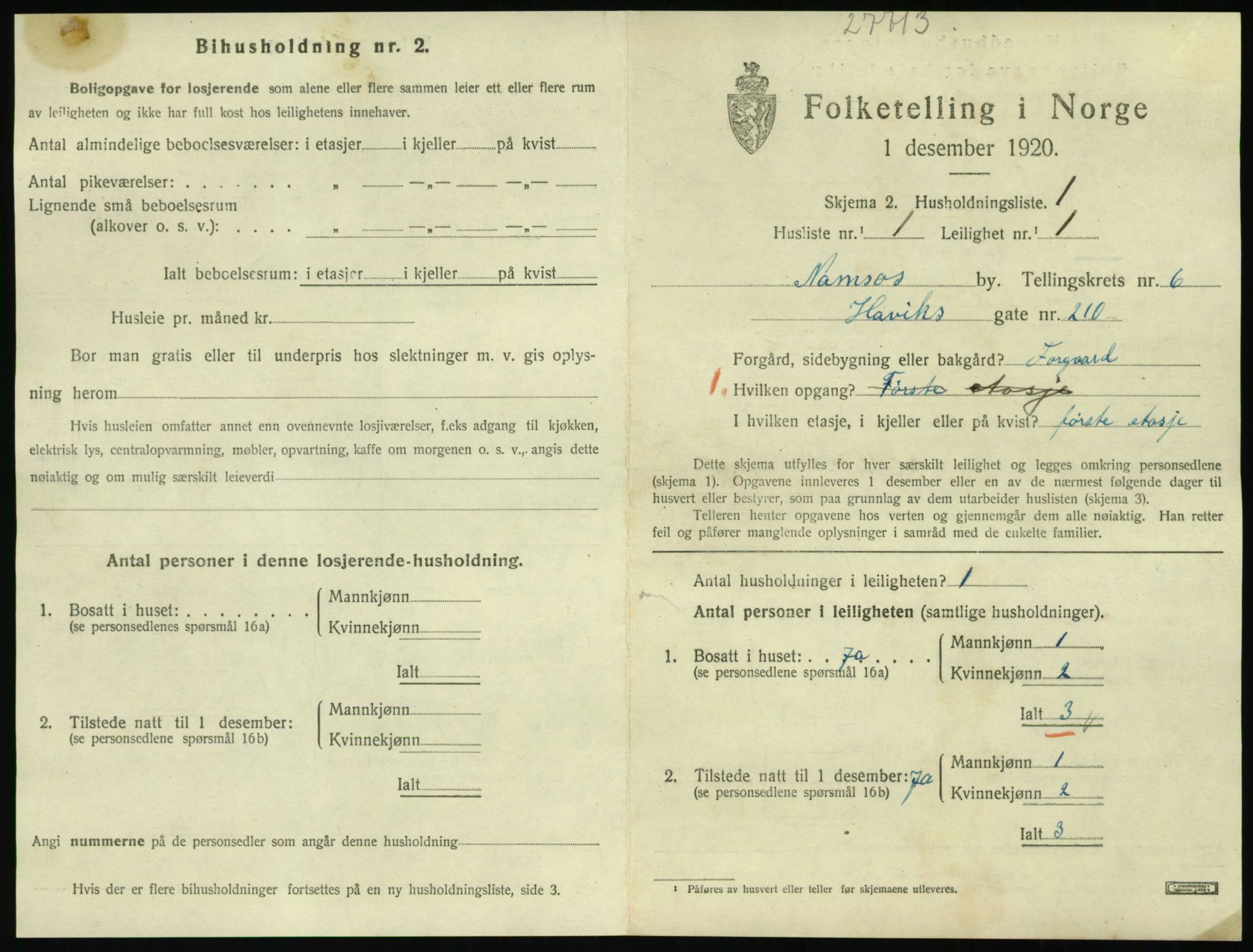 SAT, 1920 census for Namsos, 1920, p. 1761