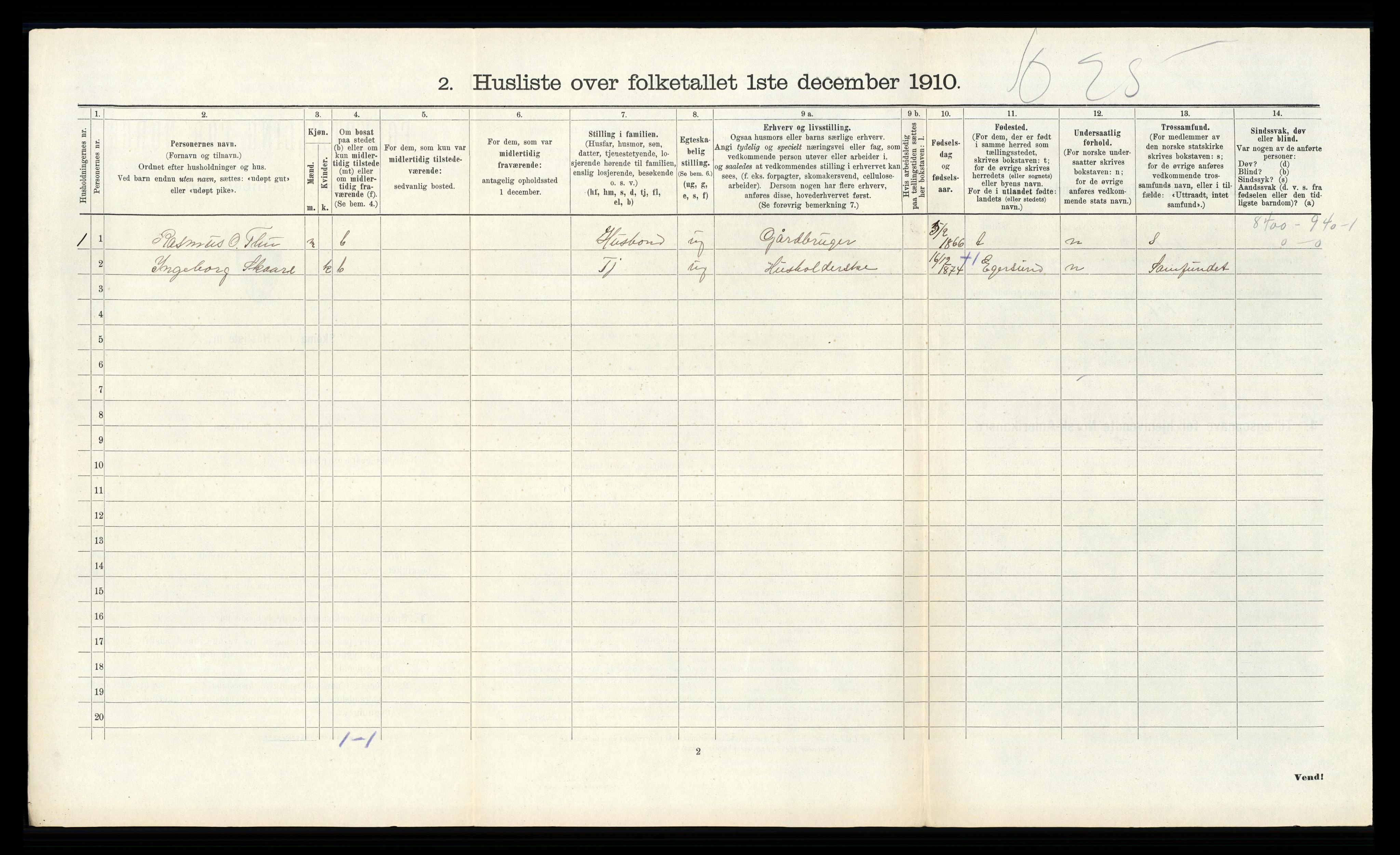 RA, 1910 census for Klepp, 1910, p. 342