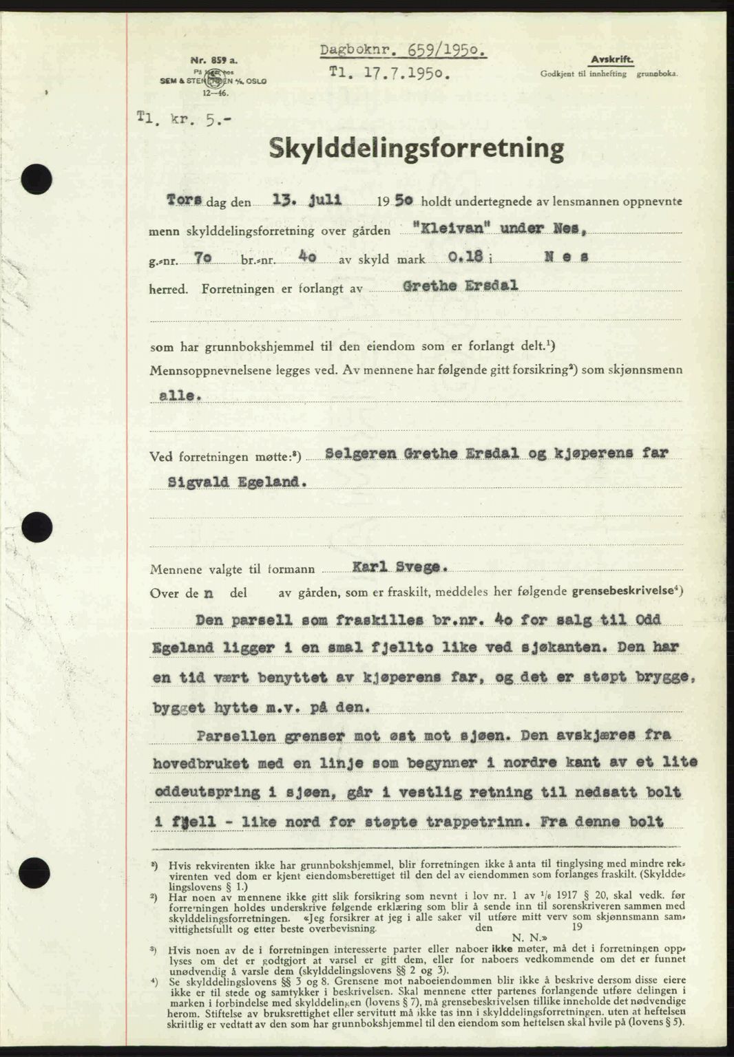 Flekkefjord sorenskriveri, AV/SAK-1221-0001/G/Gb/Gba/L0067: Mortgage book no. A-15, 1950-1950, Diary no: : 659/1950