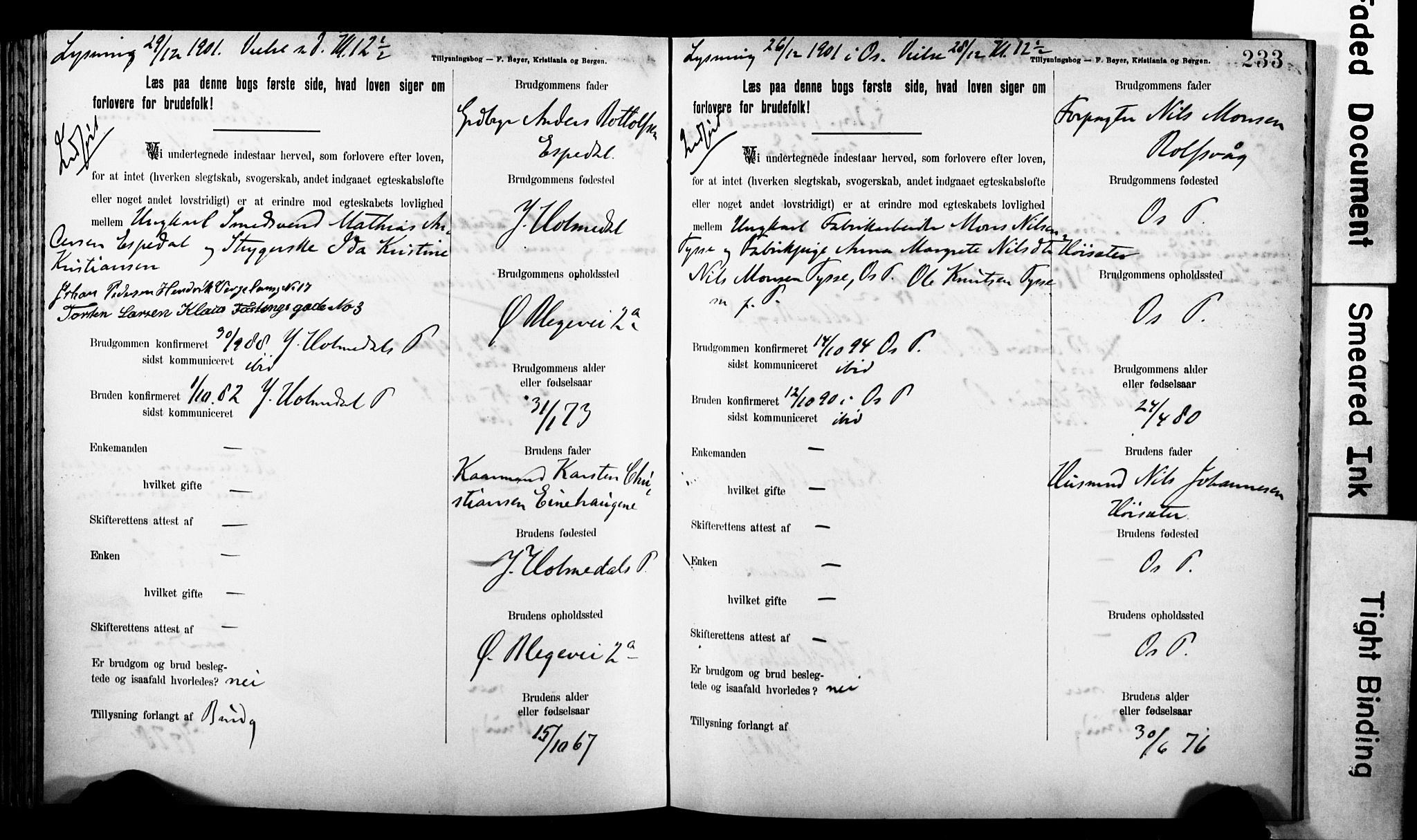 Korskirken sokneprestembete, AV/SAB-A-76101: Best man's statements no. II.5.7, 1898-1903, p. 233