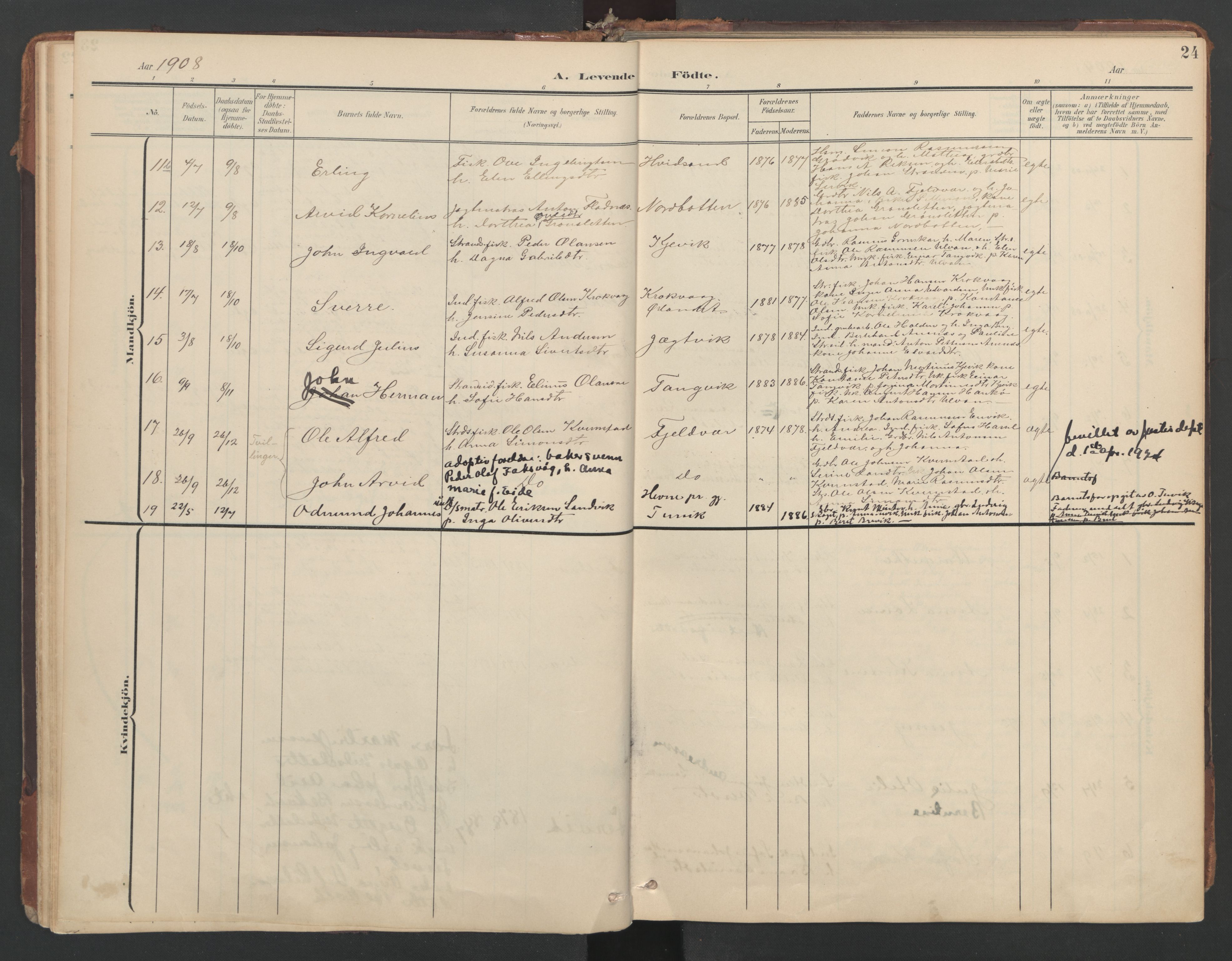 Ministerialprotokoller, klokkerbøker og fødselsregistre - Sør-Trøndelag, AV/SAT-A-1456/638/L0568: Parish register (official) no. 638A01, 1901-1916, p. 24