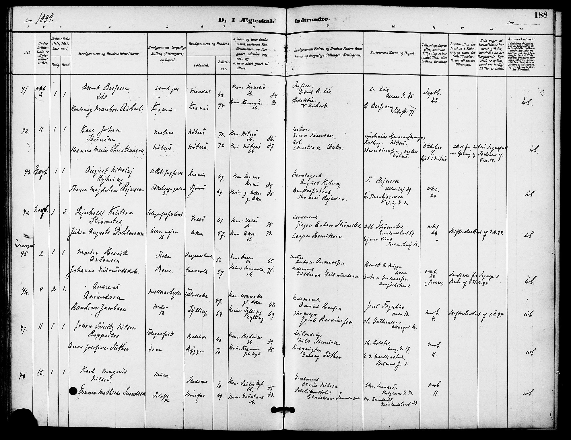 Gamle Aker prestekontor Kirkebøker, SAO/A-10617a/F/L0009: Parish register (official) no. 9, 1890-1898, p. 188