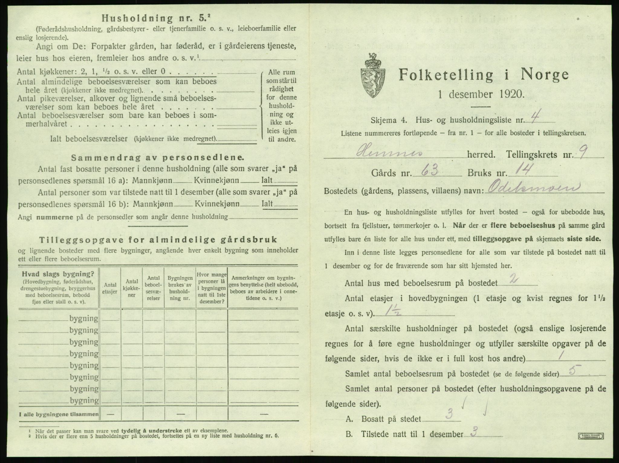 SAT, 1920 census for Hemnes, 1920, p. 1296