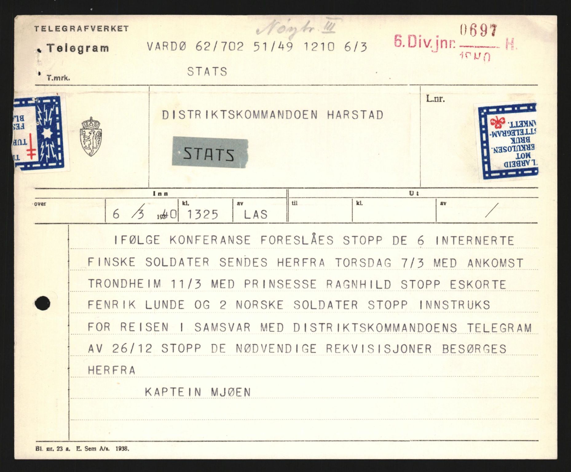 Forsvaret, Forsvarets krigshistoriske avdeling, AV/RA-RAFA-2017/Y/Yb/L0129: II-C-11-600  -  6. Divisjon / 6. Distriktskommando, 1936-1940, p. 271