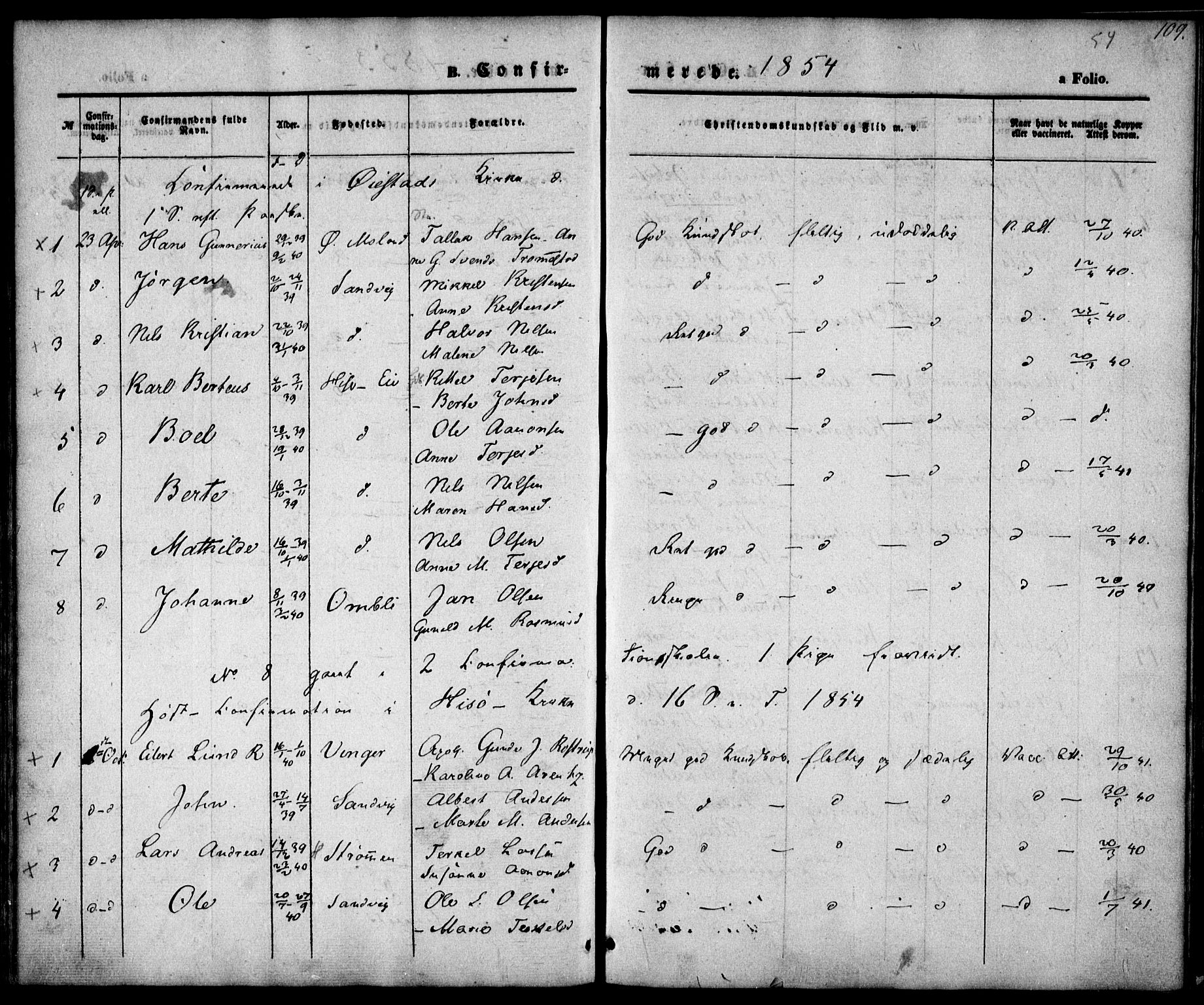 Hisøy sokneprestkontor, SAK/1111-0020/F/Fa/L0001: Parish register (official) no. A 1, 1849-1871, p. 109