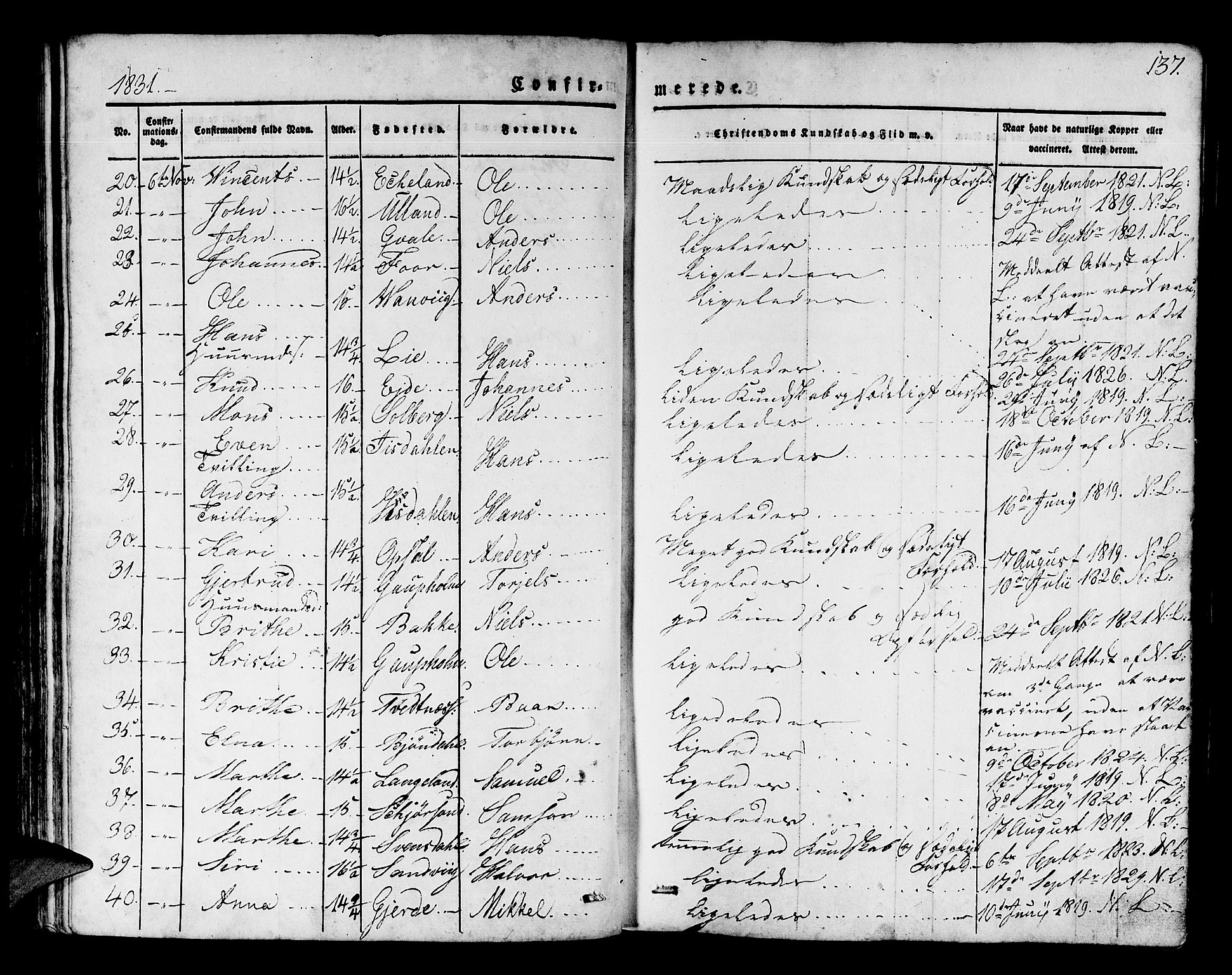 Os sokneprestembete, AV/SAB-A-99929: Parish register (official) no. A 14, 1826-1839, p. 137