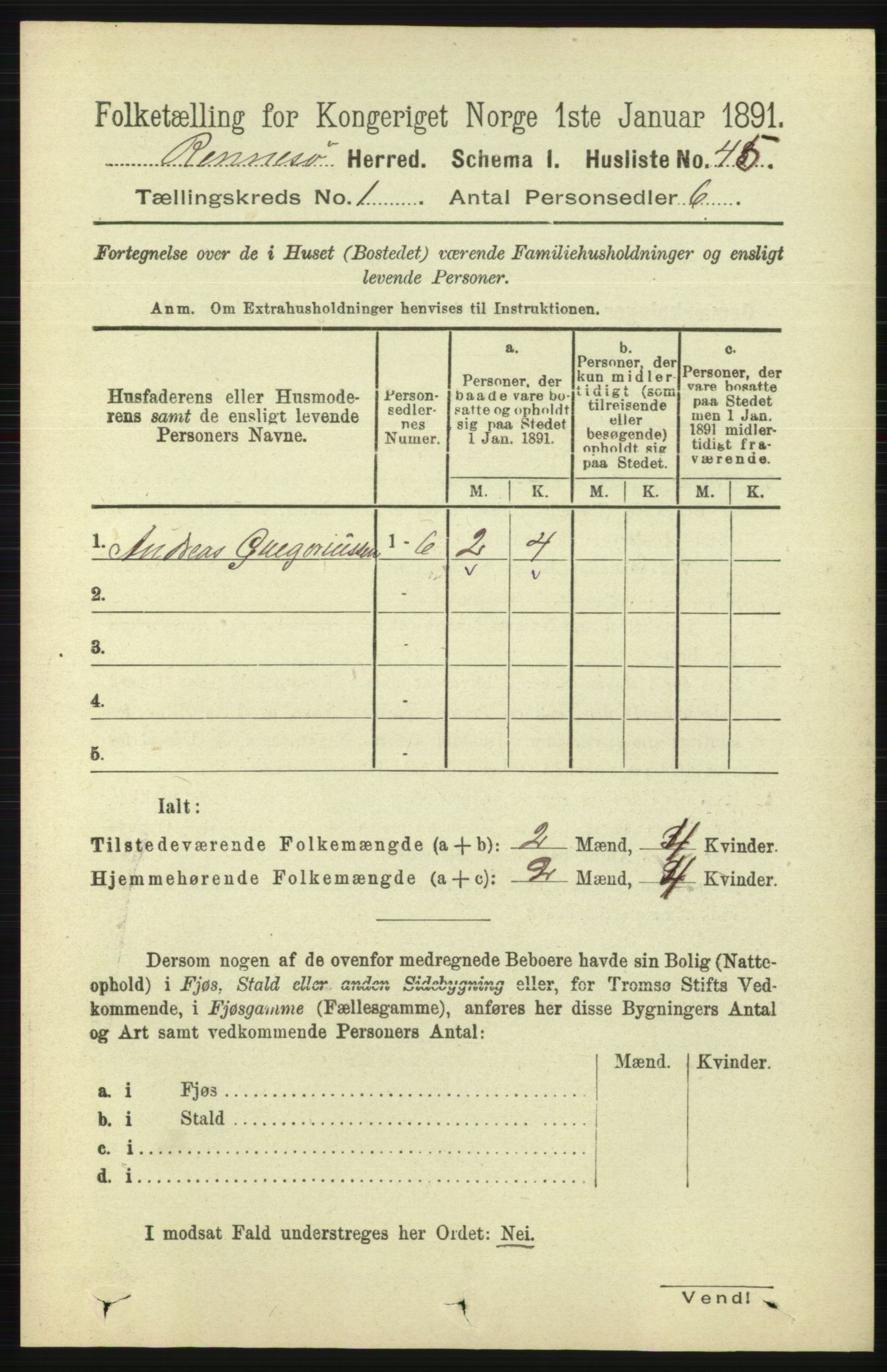 RA, 1891 census for 1142 Rennesøy, 1891, p. 56