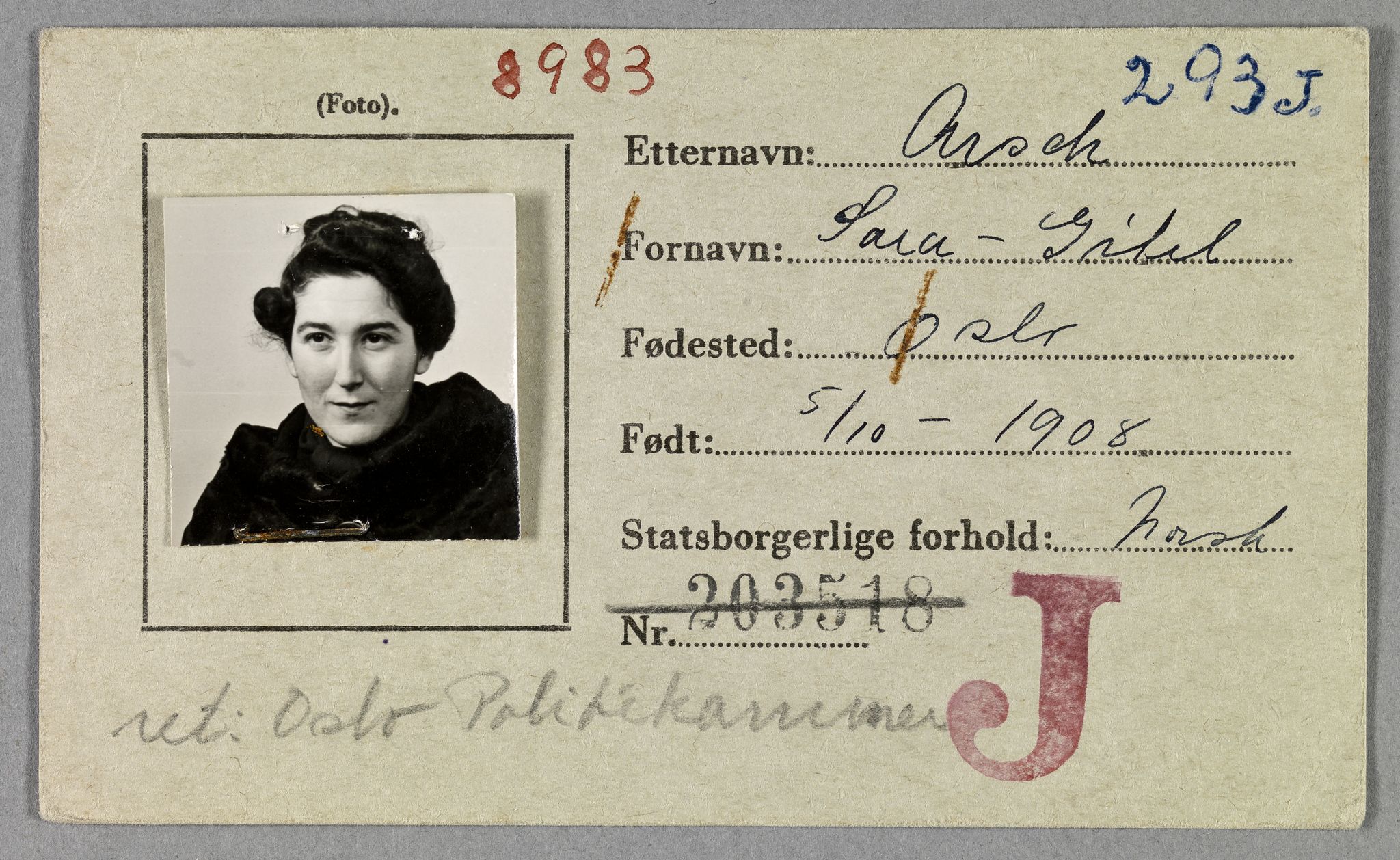 Sosialdepartementet, Våre Falne, RA/S-1708/E/Ee/L0021A: Fotografier av jøder på legitimasjonskort (1941-42), 1941-1942, p. 11