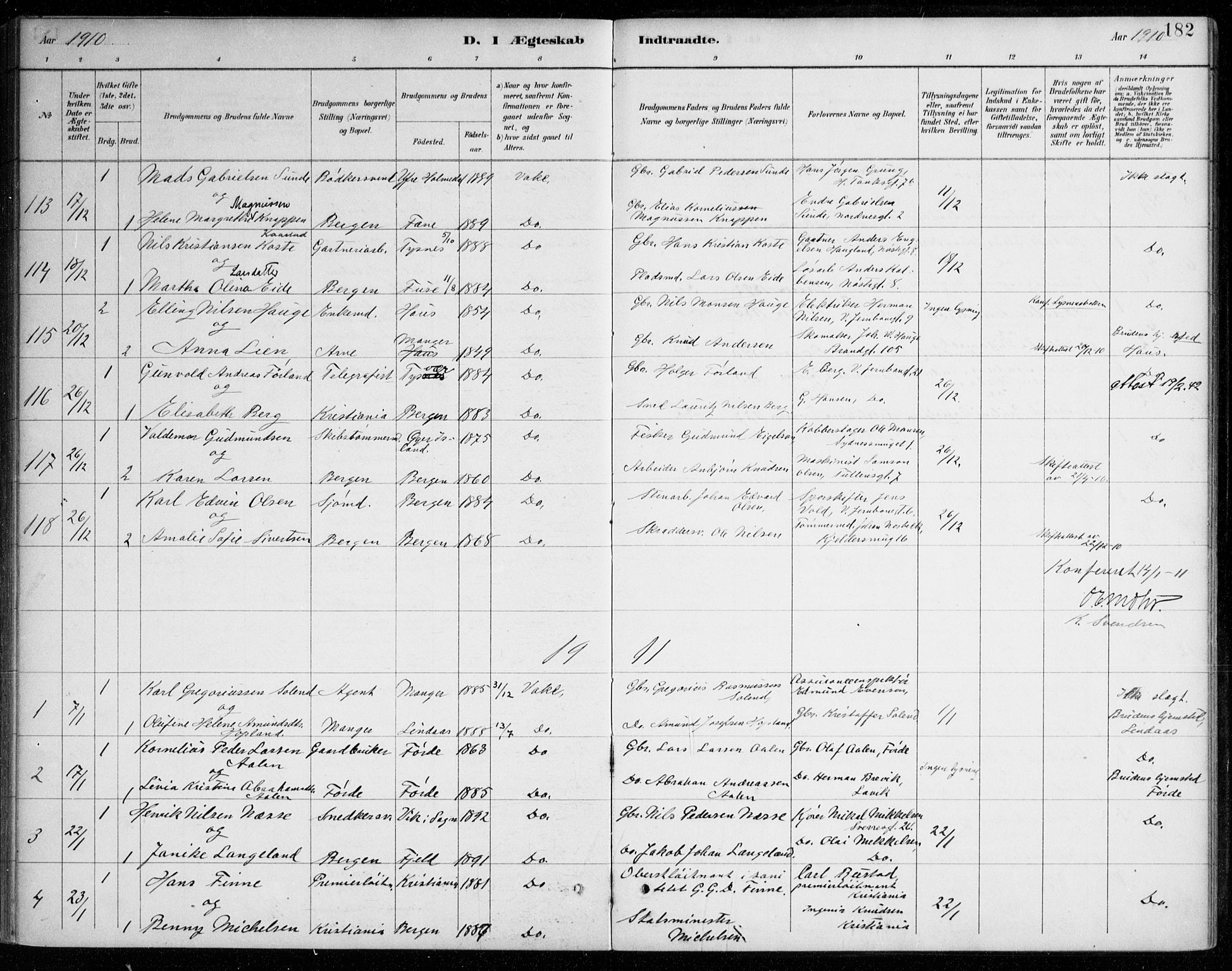 Johanneskirken sokneprestembete, SAB/A-76001/H/Haa/L0012: Parish register (official) no. D 1, 1885-1912, p. 182