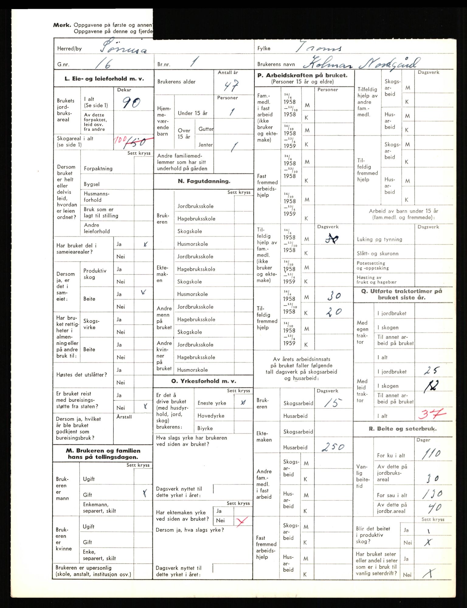 Statistisk sentralbyrå, Næringsøkonomiske emner, Jordbruk, skogbruk, jakt, fiske og fangst, AV/RA-S-2234/G/Gd/L0656: Troms: 1924 Målselv (kl. 0-3) og 1925 Sørreisa, 1959, p. 2092