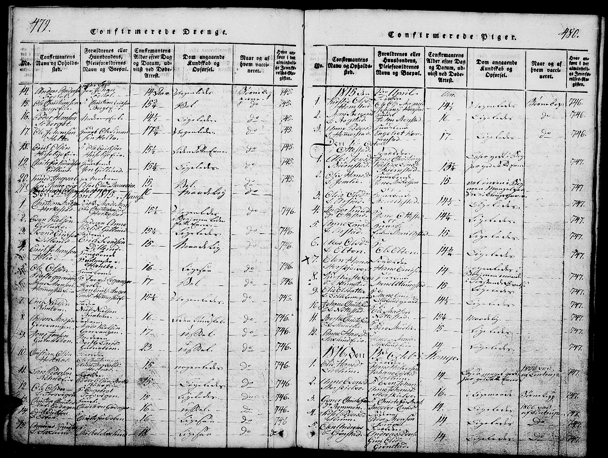 Stange prestekontor, SAH/PREST-002/L/L0001: Parish register (copy) no. 1, 1814-1825, p. 479-480