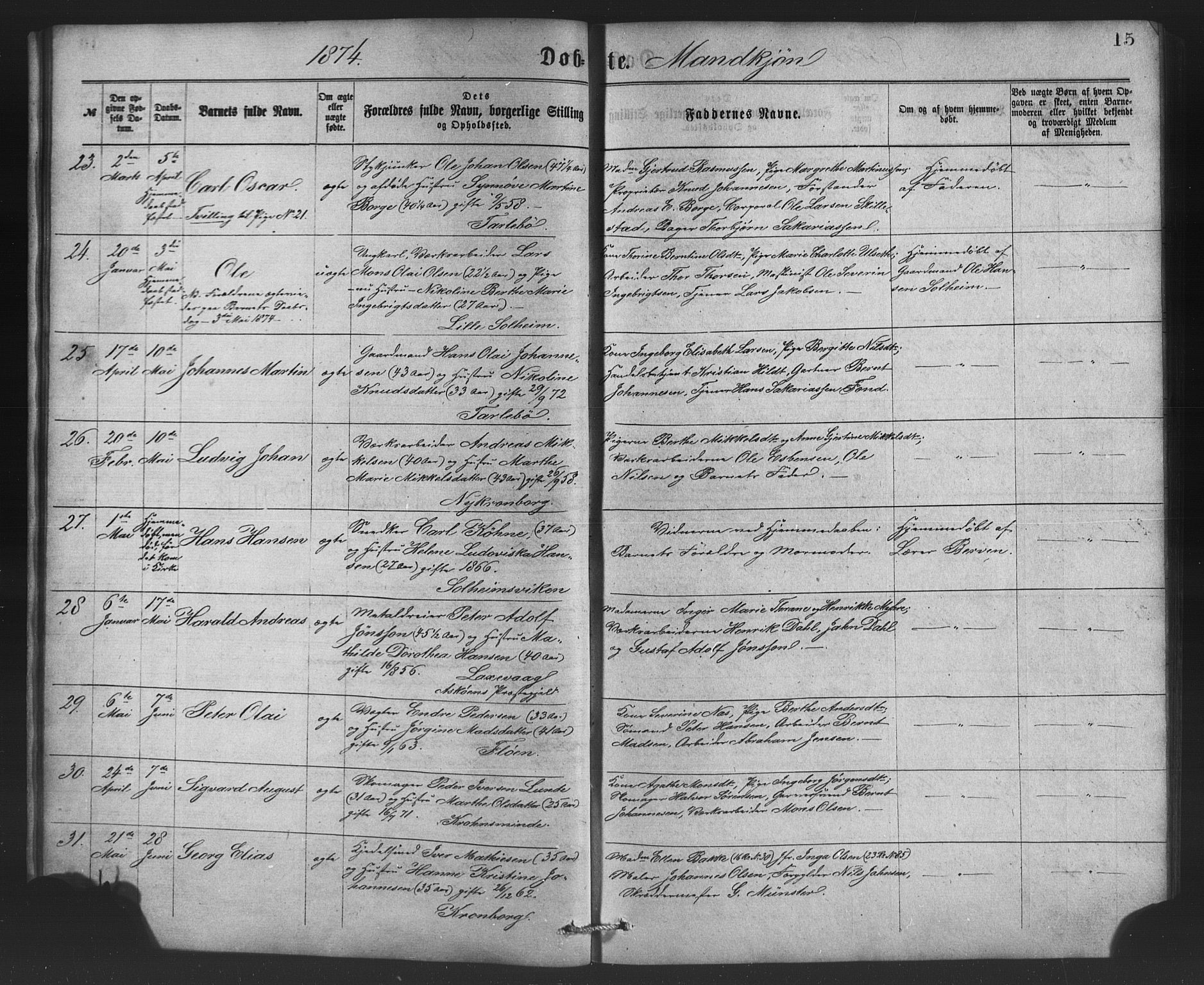 St. Jørgens hospital og Årstad sokneprestembete, AV/SAB-A-99934: Parish register (copy) no. A 4, 1873-1885, p. 15