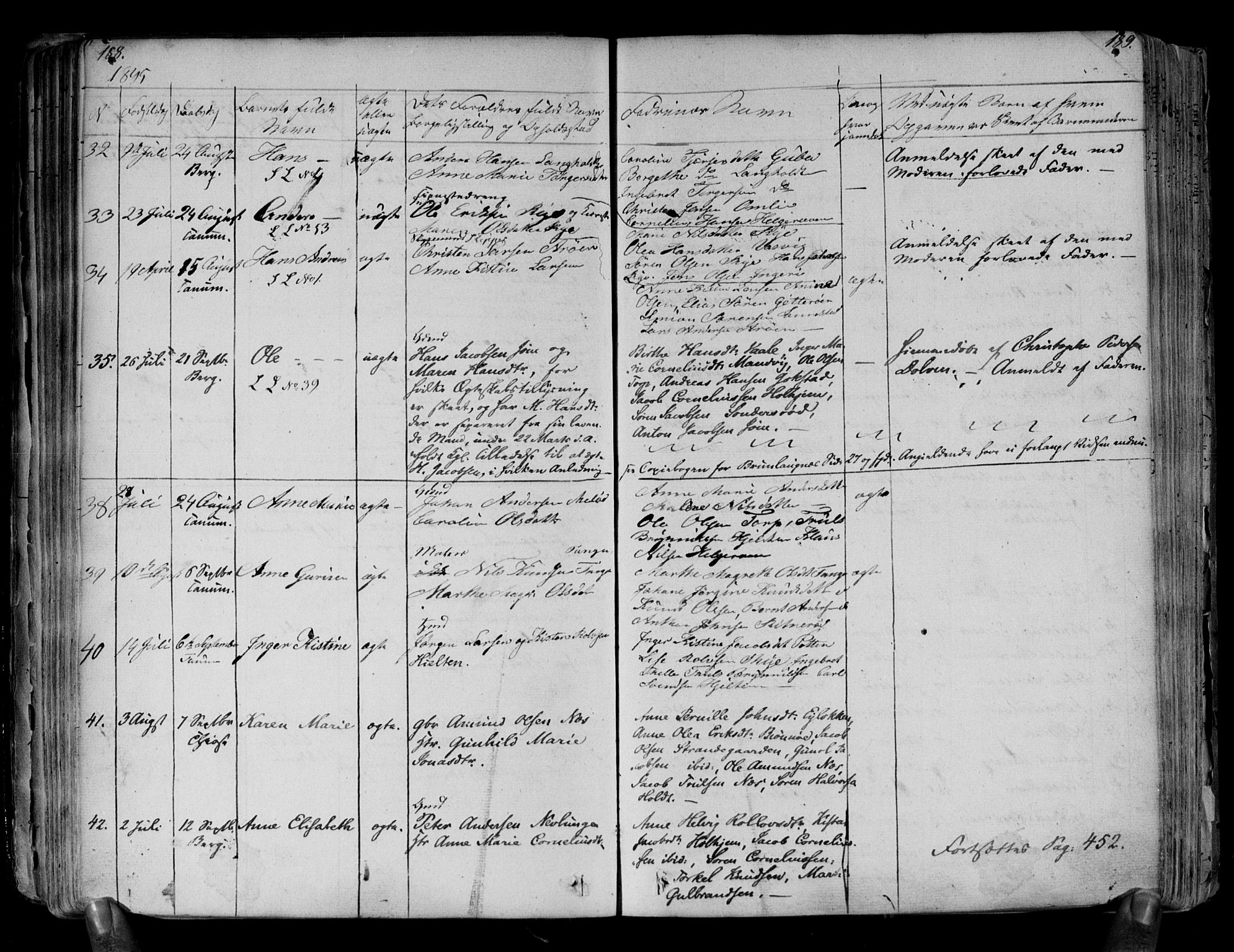 Brunlanes kirkebøker, AV/SAKO-A-342/F/Fa/L0003: Parish register (official) no. I 3, 1834-1845, p. 188-189