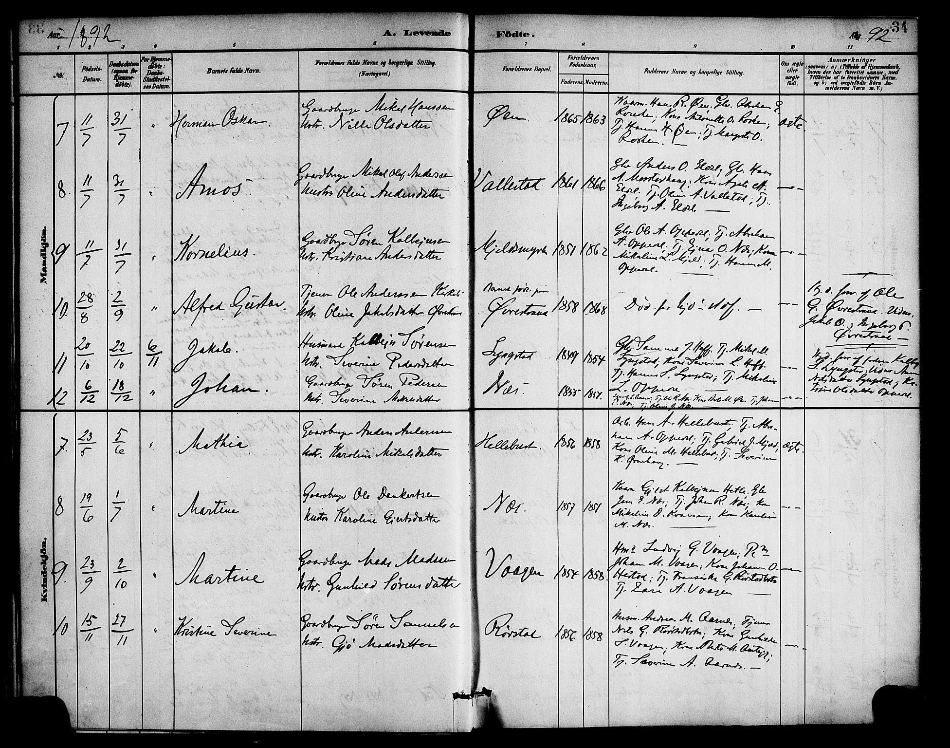 Gaular sokneprestembete, AV/SAB-A-80001/H/Haa: Parish register (official) no. D 1, 1882-1899, p. 34