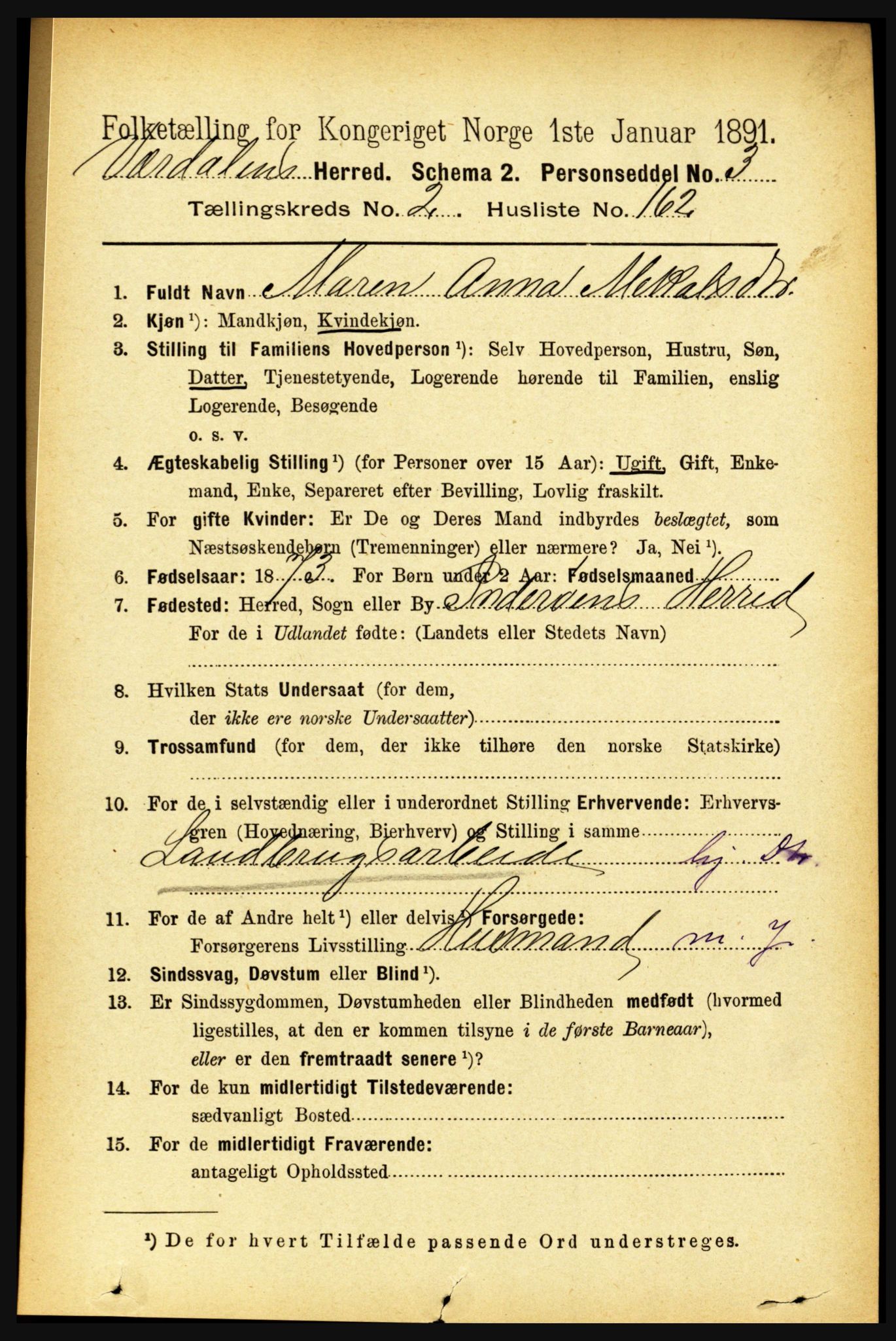 RA, 1891 census for 1721 Verdal, 1891, p. 1631