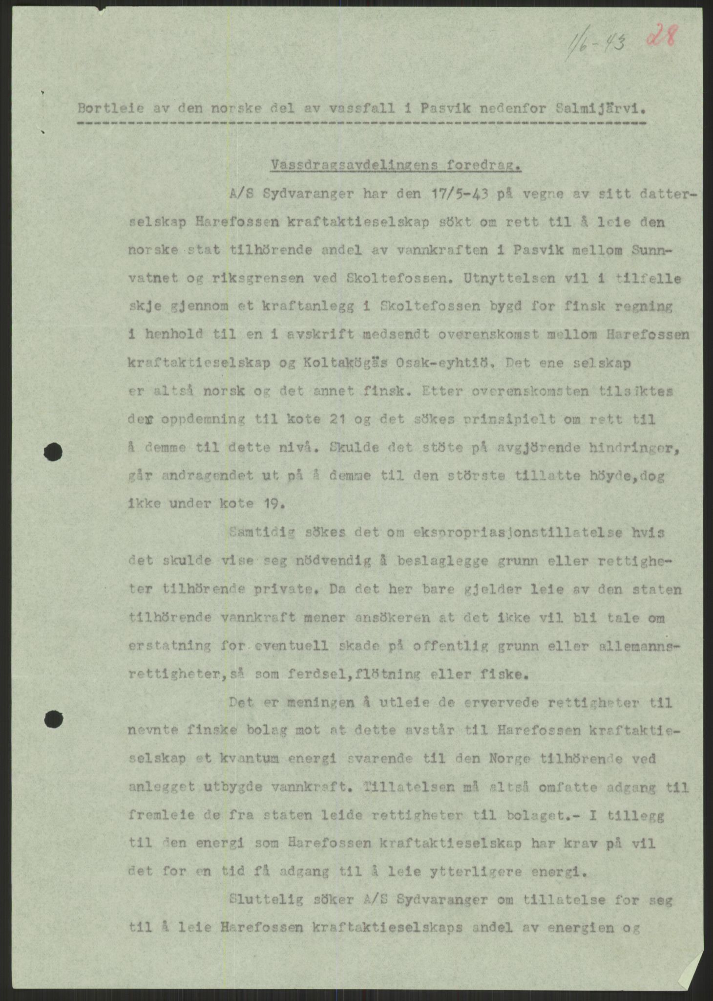 Vassdragsdirektoratet/avdelingen, AV/RA-S-6242/F/Fa/L0536: Pasvikelva, 1920-1971, p. 1125