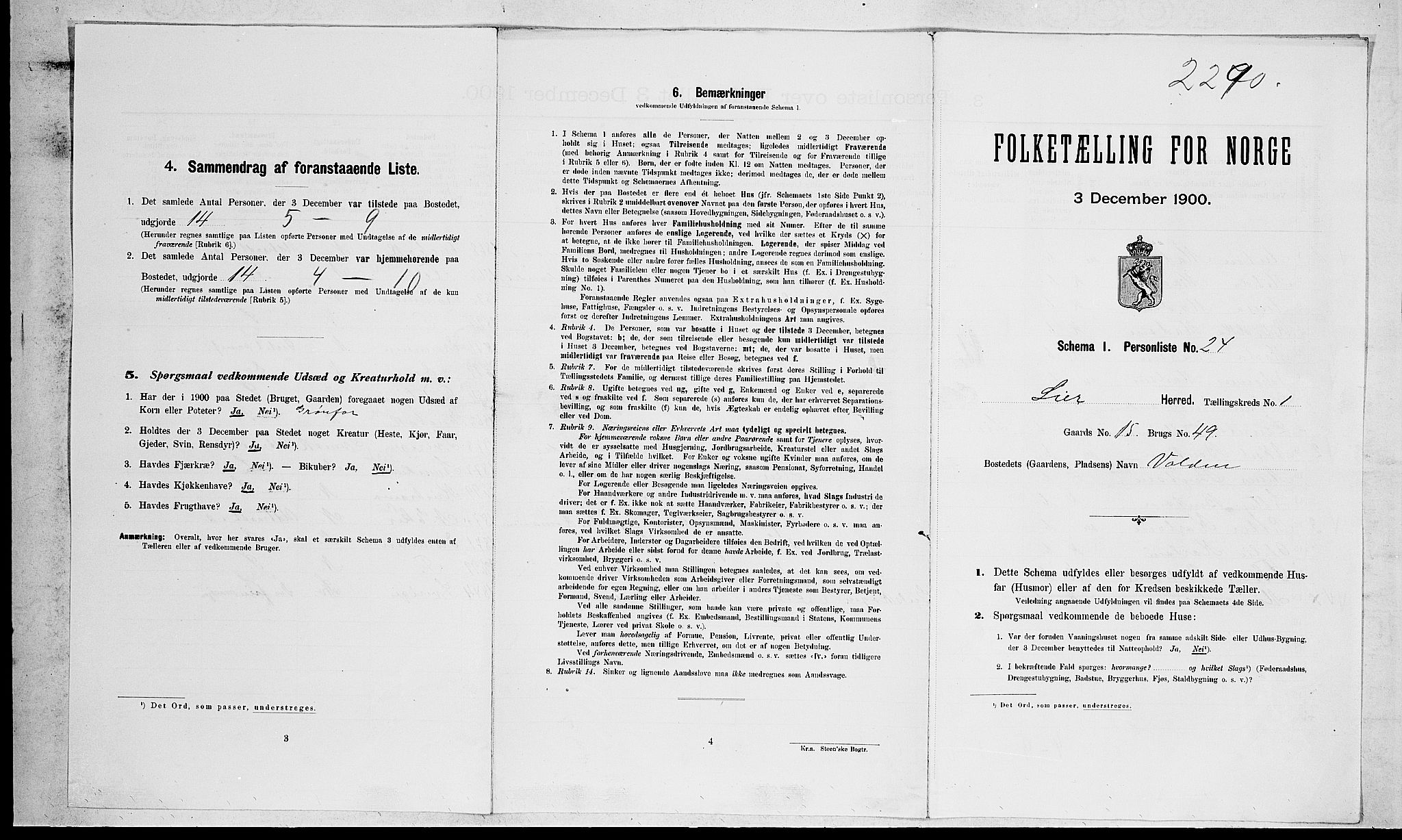 RA, 1900 census for Lier, 1900, p. 283