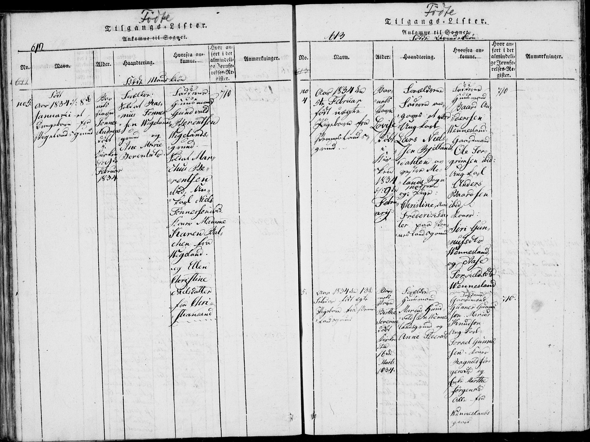 Vennesla sokneprestkontor, SAK/1111-0045/Fa/Fab/L0003: Parish register (official) no. A 3, 1820-1834, p. 612-613