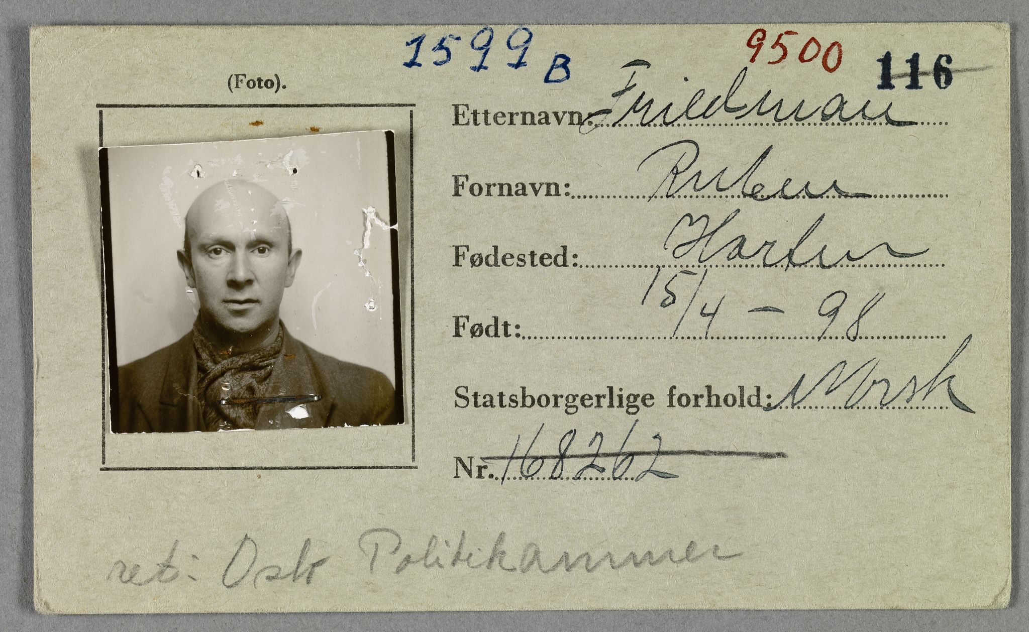 Sosialdepartementet, Våre Falne, RA/S-1708/E/Ee/L0021A: Fotografier av jøder på legitimasjonskort (1941-42), 1941-1942, p. 127