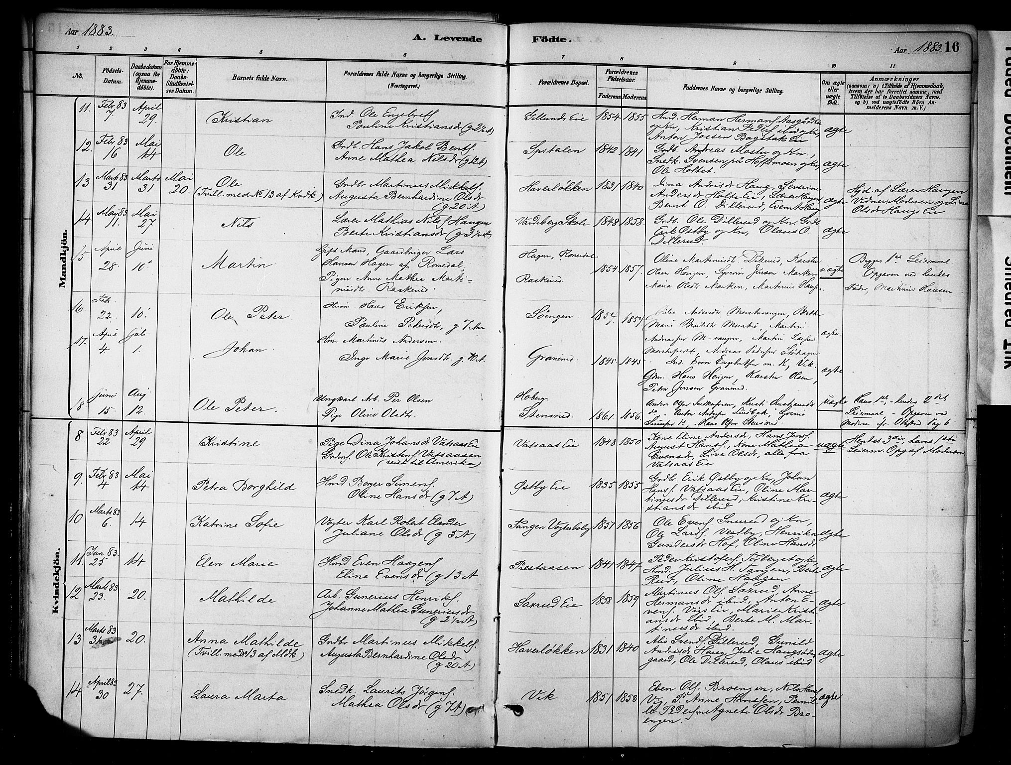 Stange prestekontor, AV/SAH-PREST-002/K/L0018: Parish register (official) no. 18, 1880-1896, p. 16