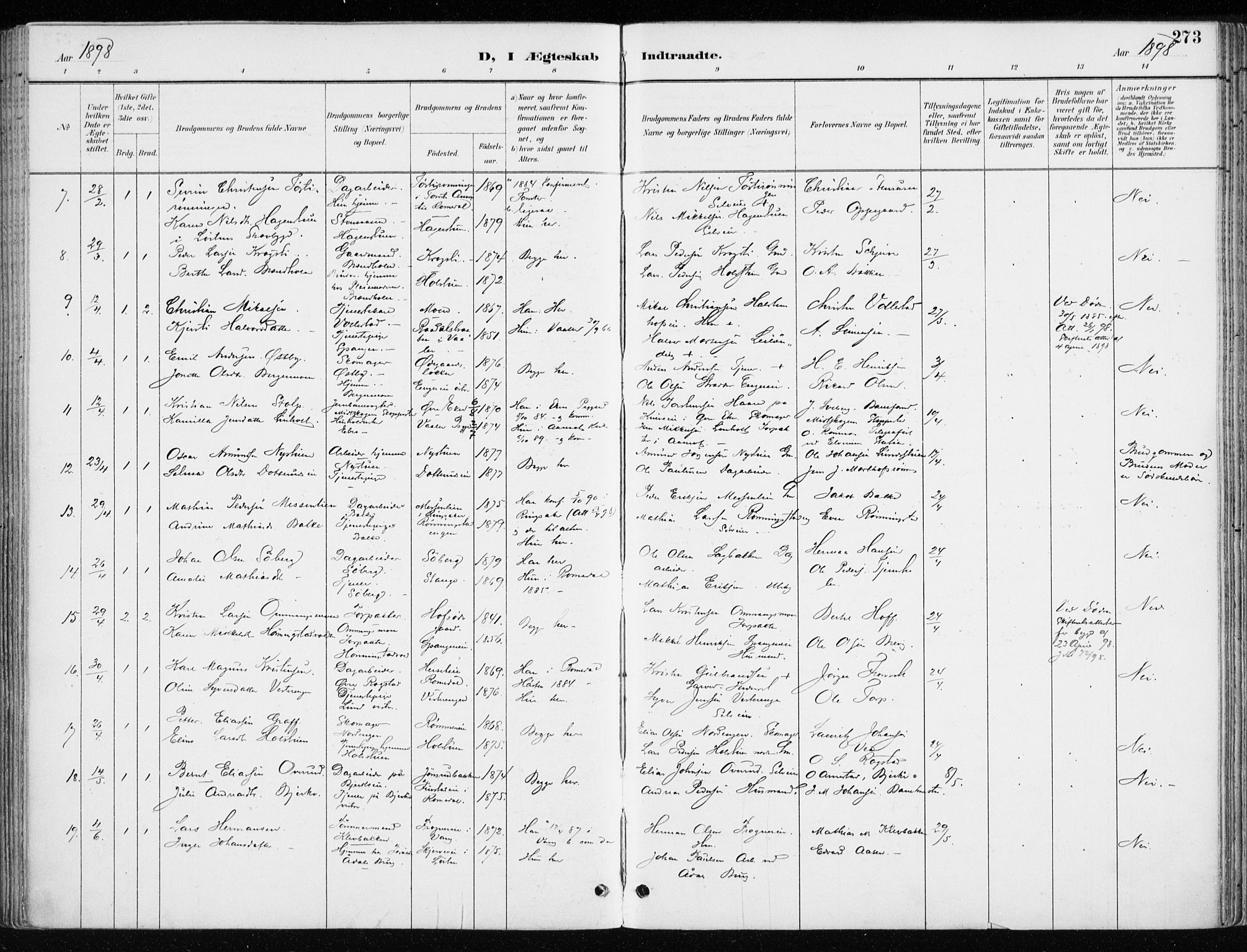 Løten prestekontor, SAH/PREST-022/K/Ka/L0010: Parish register (official) no. 10, 1892-1907, p. 273