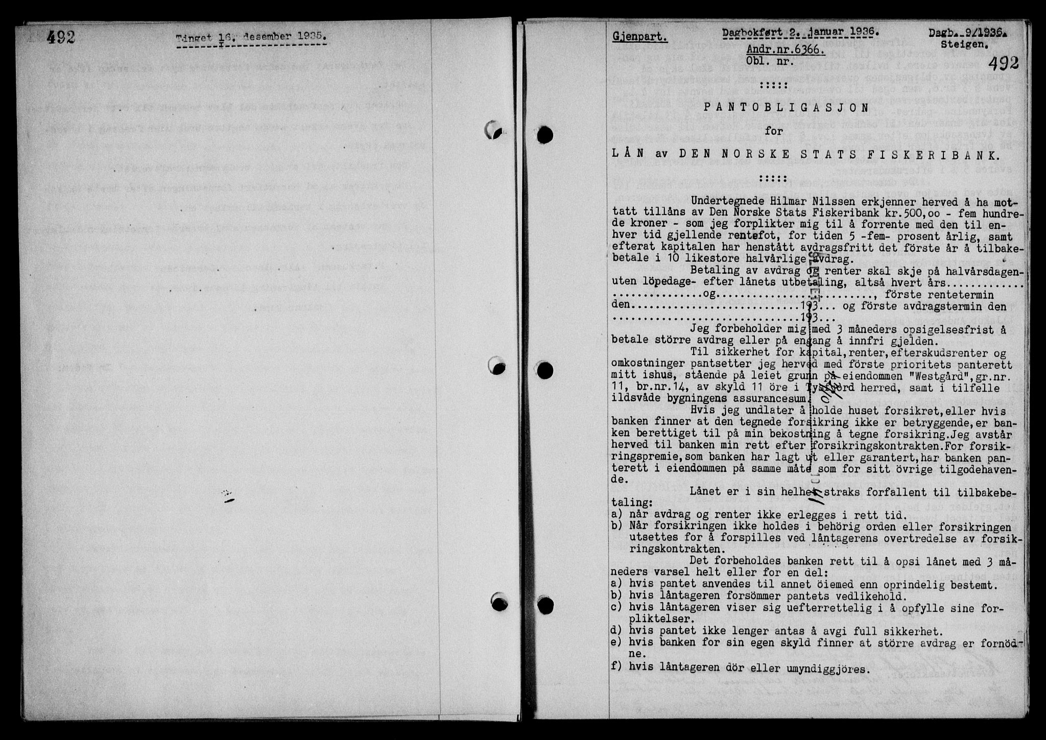 Steigen og Ofoten sorenskriveri, SAT/A-0030/1/2/2C/L0026: Mortgage book no. 30, 1935-1936, Deed date: 02.01.1936