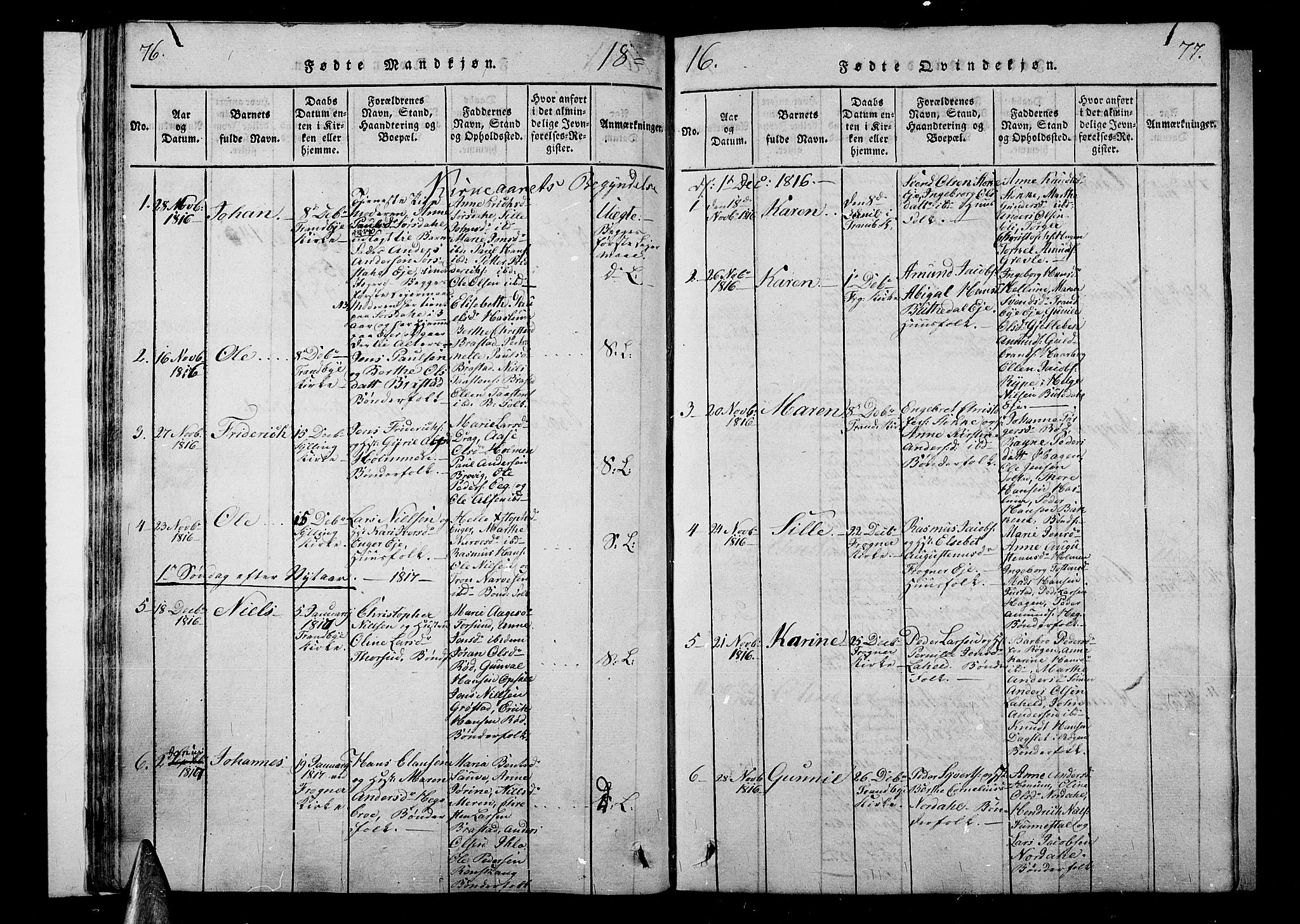 Lier kirkebøker, SAKO/A-230/F/Fa/L0008: Parish register (official) no. I 8, 1813-1825, p. 76-77