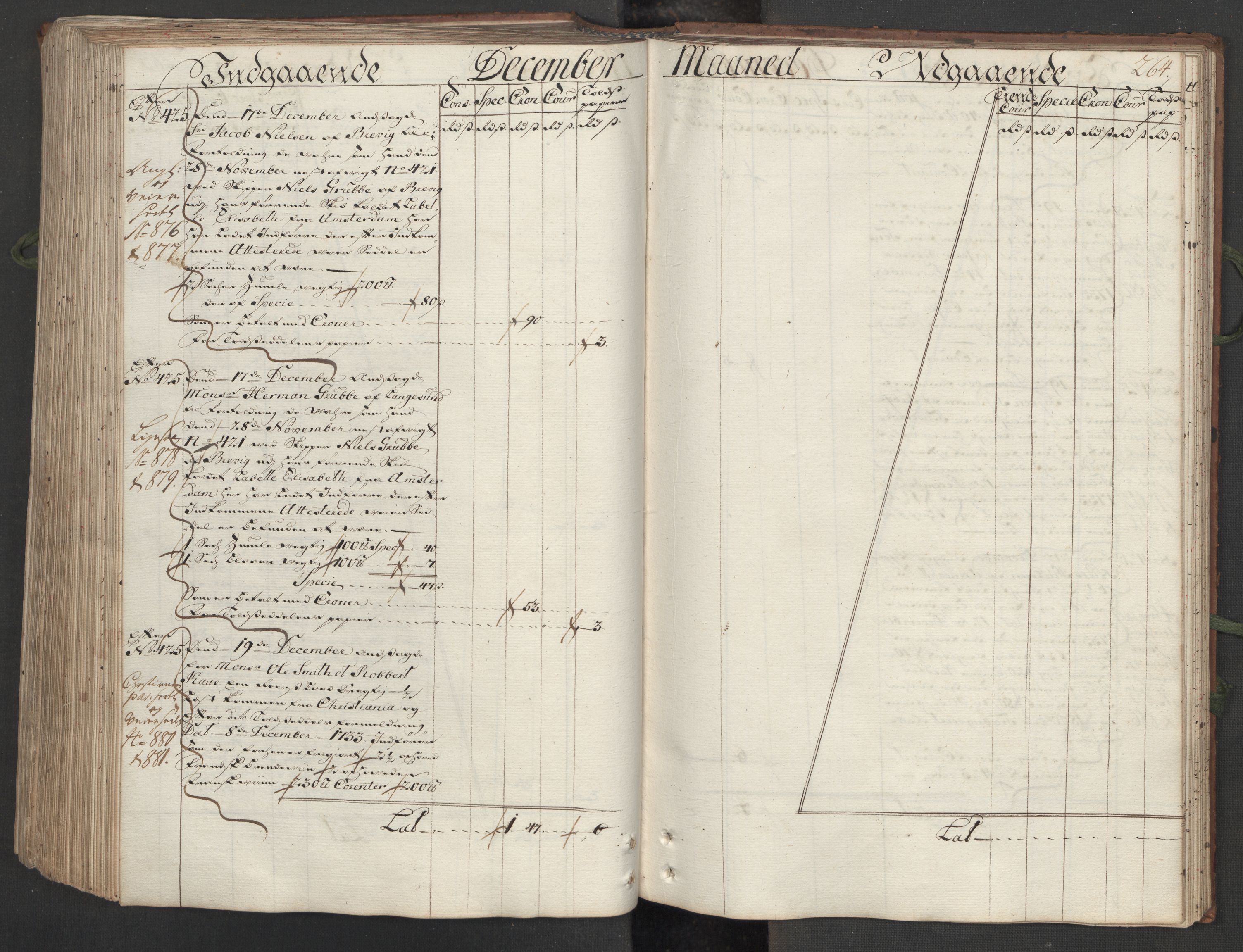 Generaltollkammeret, tollregnskaper, AV/RA-EA-5490/R12/L0009/0001: Tollregnskaper Langesund / Hovedtollbok, 1733, p. 263b-264a