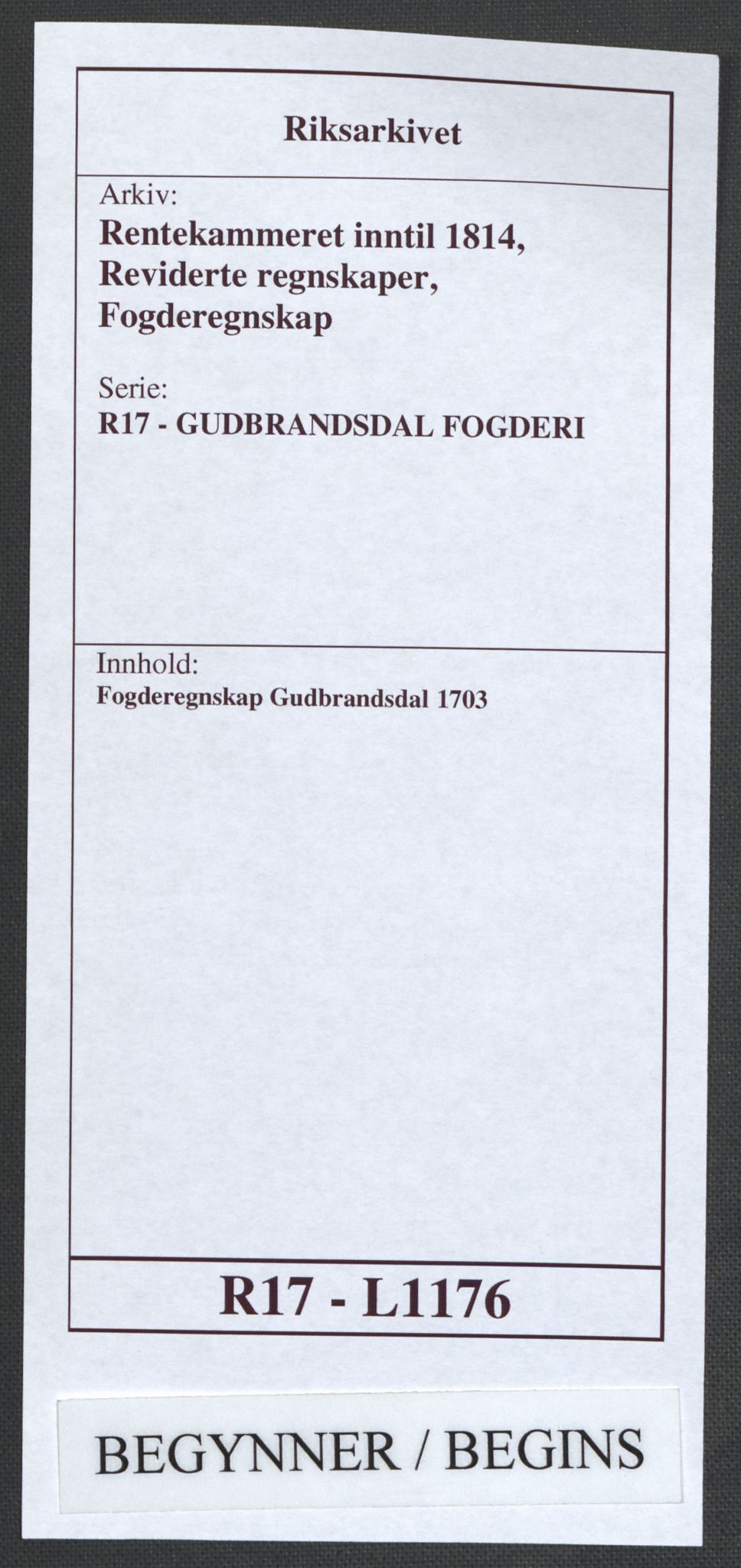 Rentekammeret inntil 1814, Reviderte regnskaper, Fogderegnskap, RA/EA-4092/R17/L1176: Fogderegnskap Gudbrandsdal, 1703, p. 1