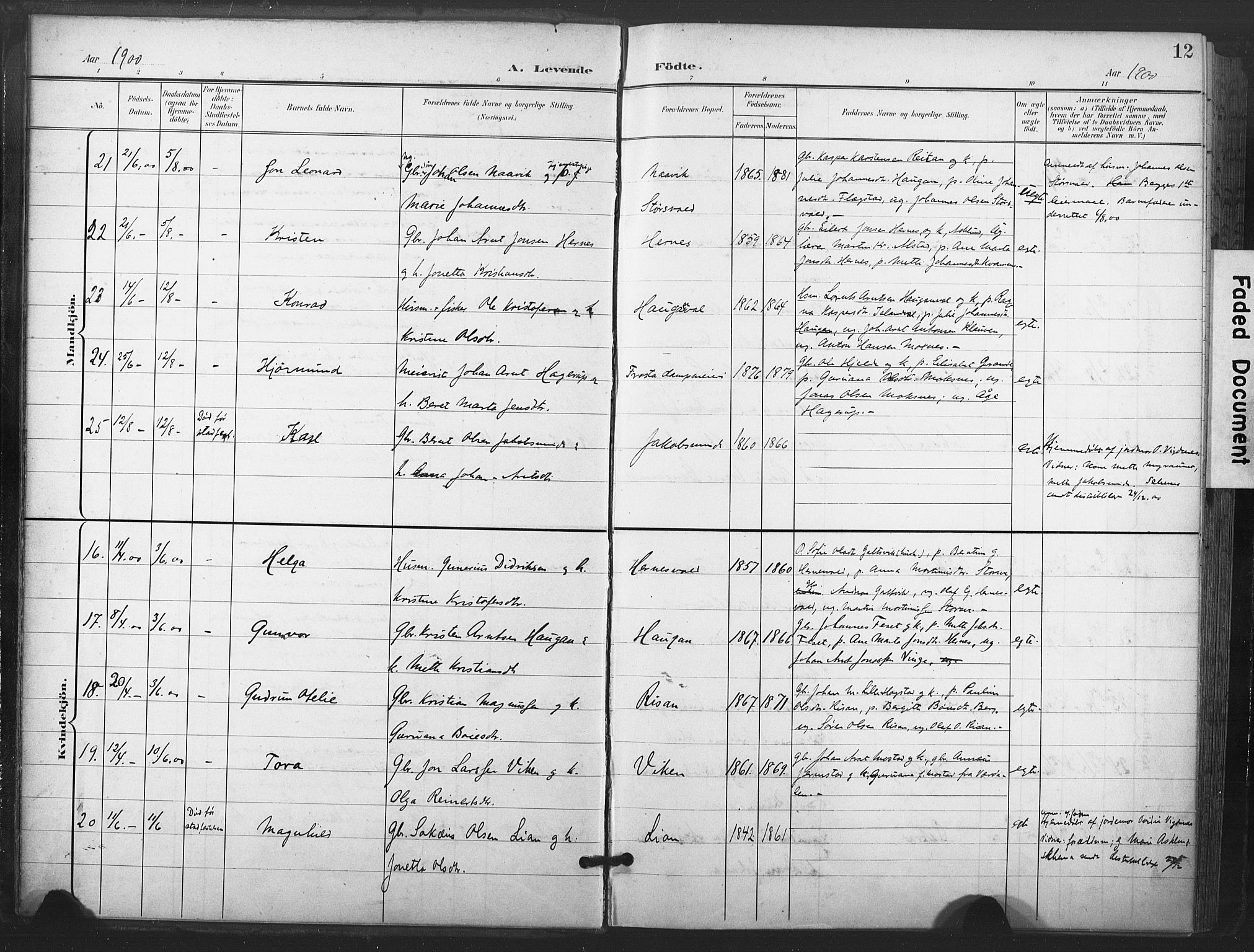 Ministerialprotokoller, klokkerbøker og fødselsregistre - Nord-Trøndelag, AV/SAT-A-1458/713/L0122: Parish register (official) no. 713A11, 1899-1910, p. 12