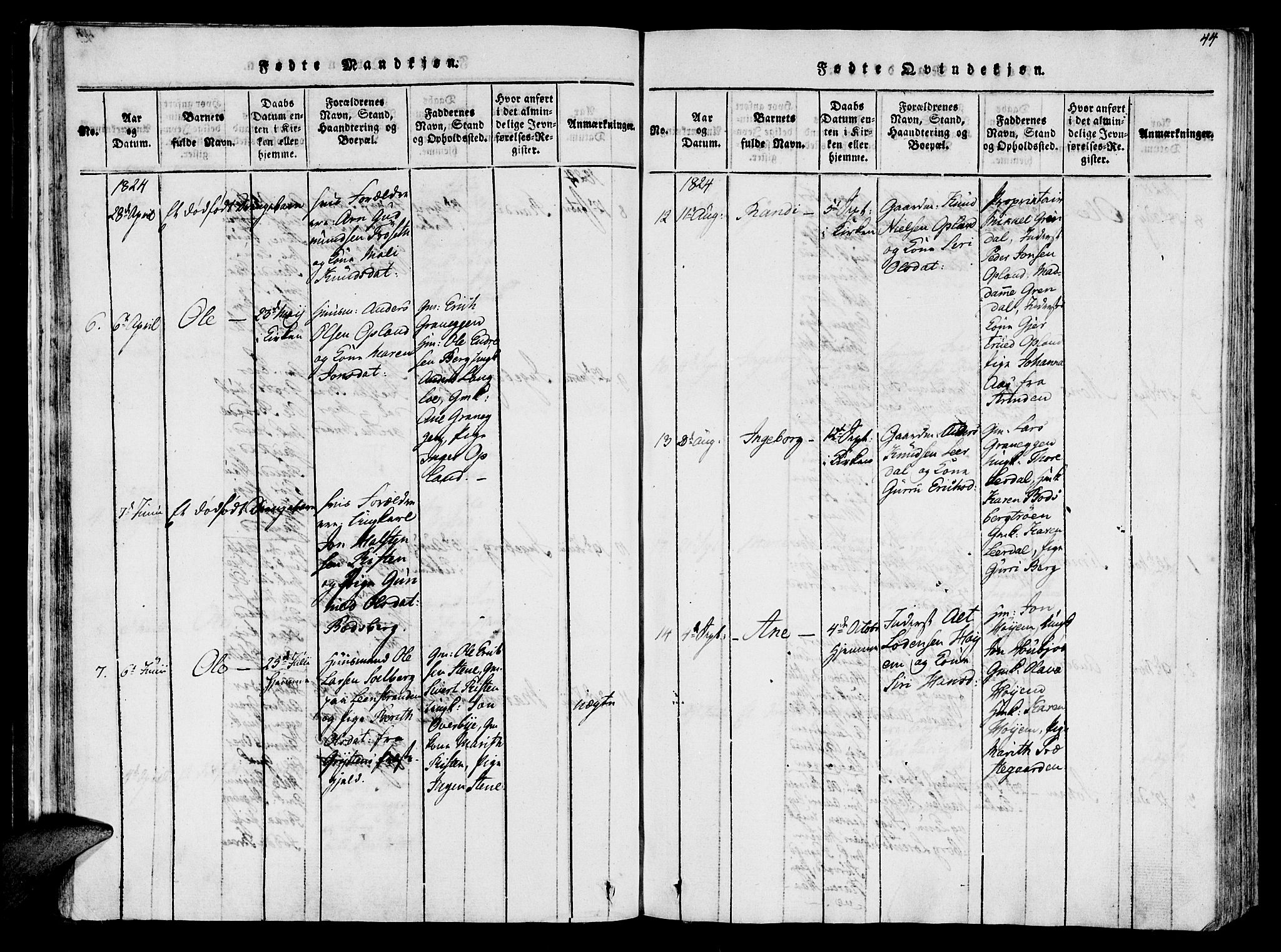 Ministerialprotokoller, klokkerbøker og fødselsregistre - Sør-Trøndelag, SAT/A-1456/612/L0372: Parish register (official) no. 612A06 /1, 1816-1828, p. 44