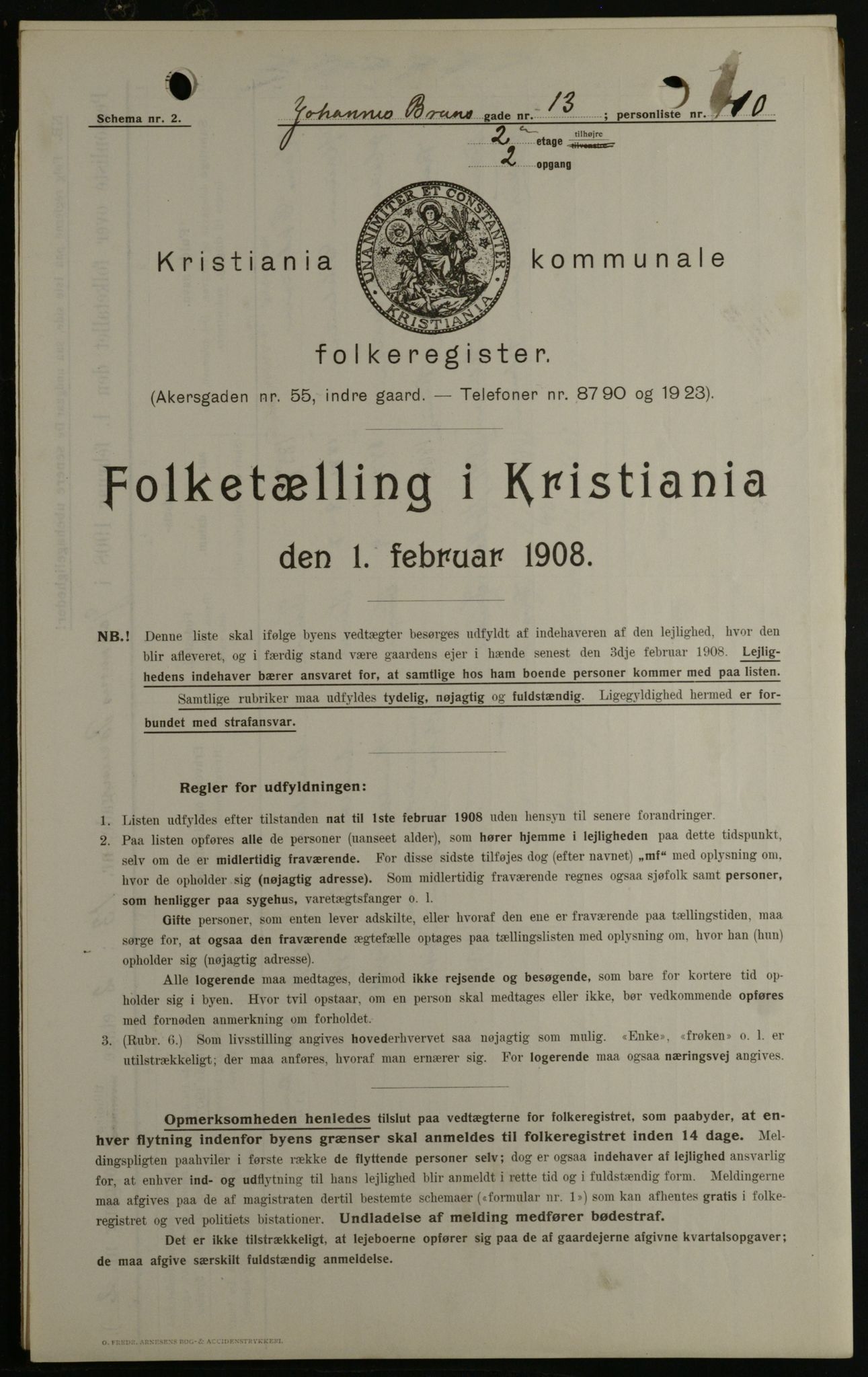 OBA, Municipal Census 1908 for Kristiania, 1908, p. 42135