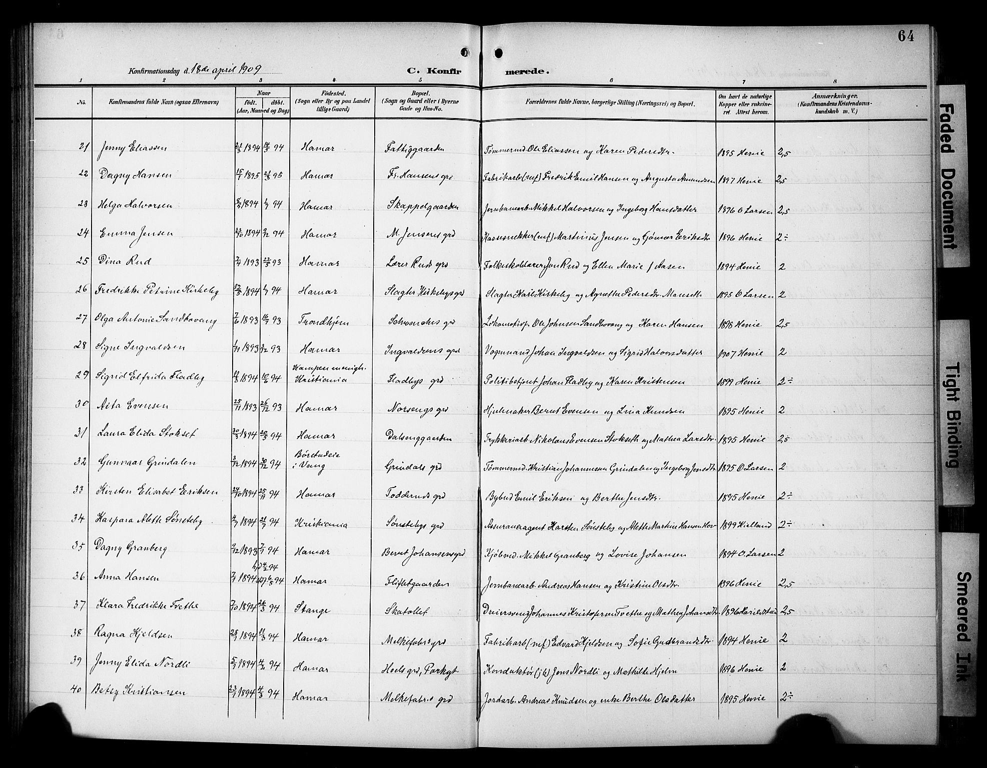 Hamar prestekontor, SAH/DOMPH-002/H/Ha/Hab/L0002: Parish register (copy) no. 2, 1899-1929, p. 64