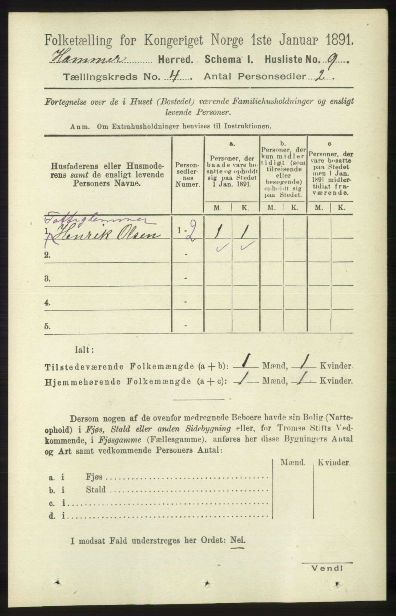 RA, 1891 census for 1254 Hamre, 1891, p. 900