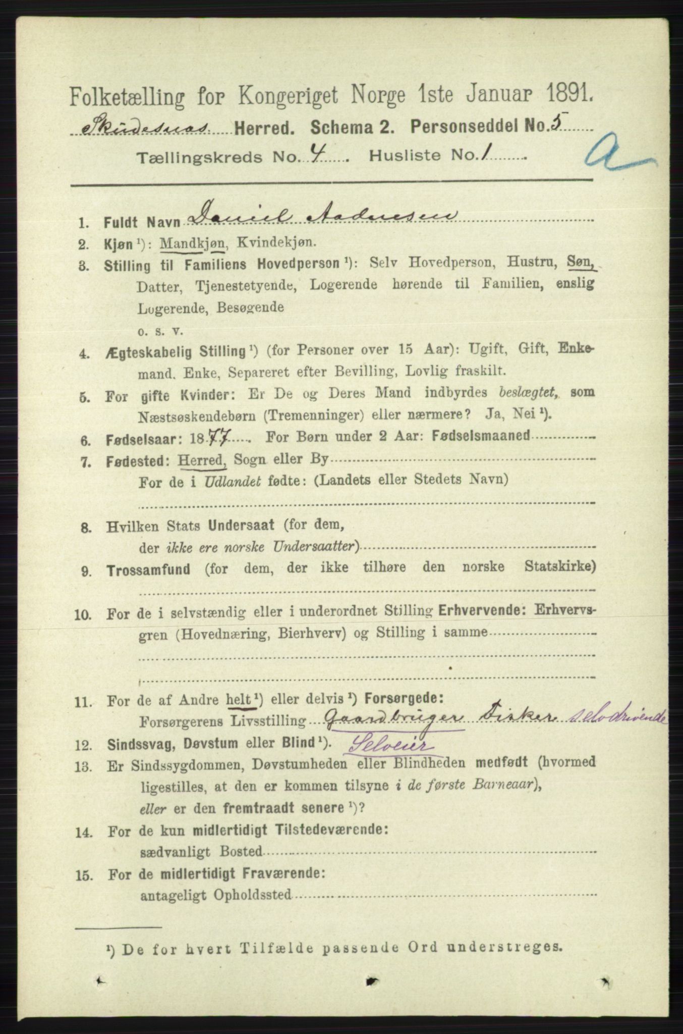 RA, 1891 census for 1150 Skudenes, 1891, p. 1874