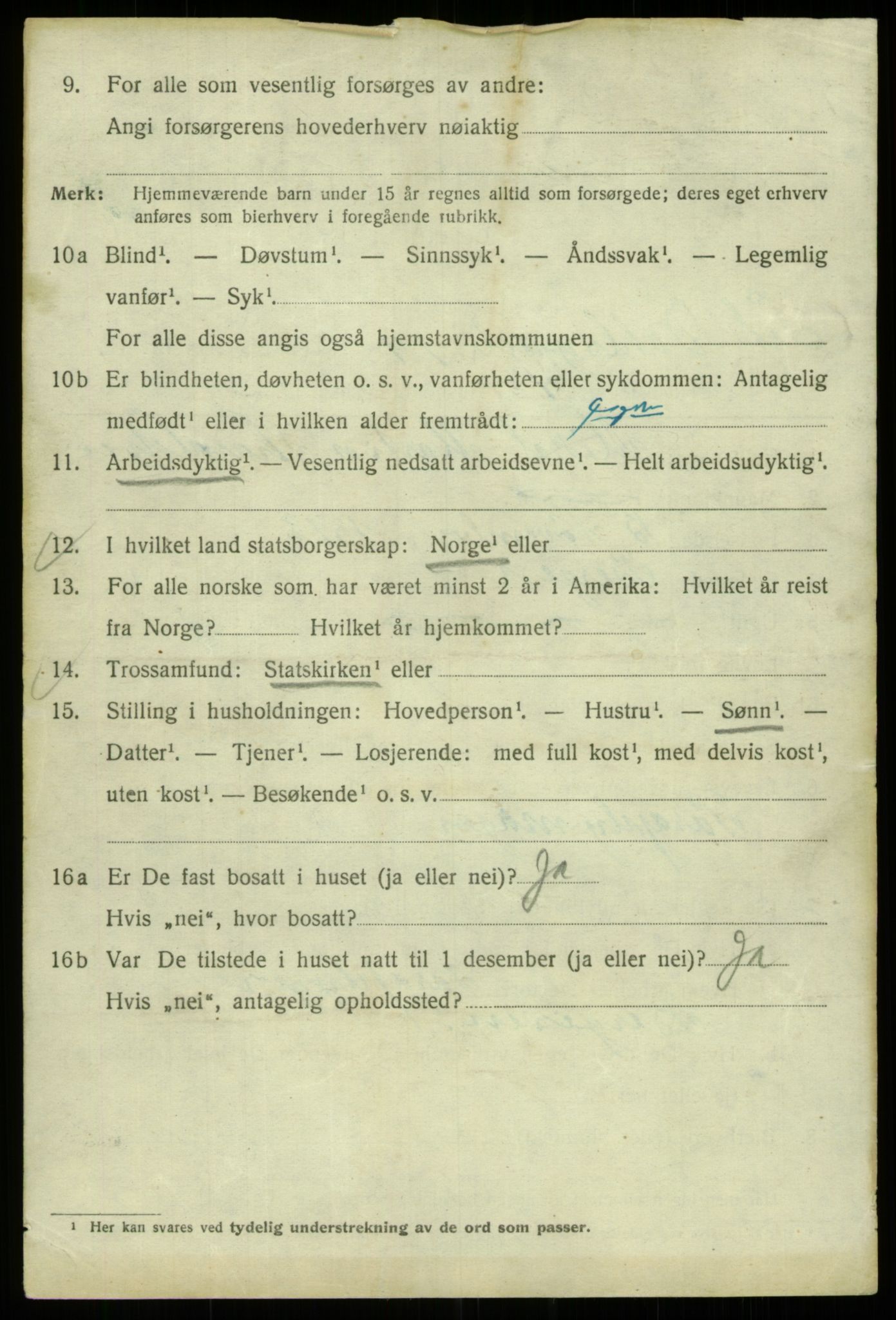 SAB, 1920 census for Bergen, 1920, p. 160713