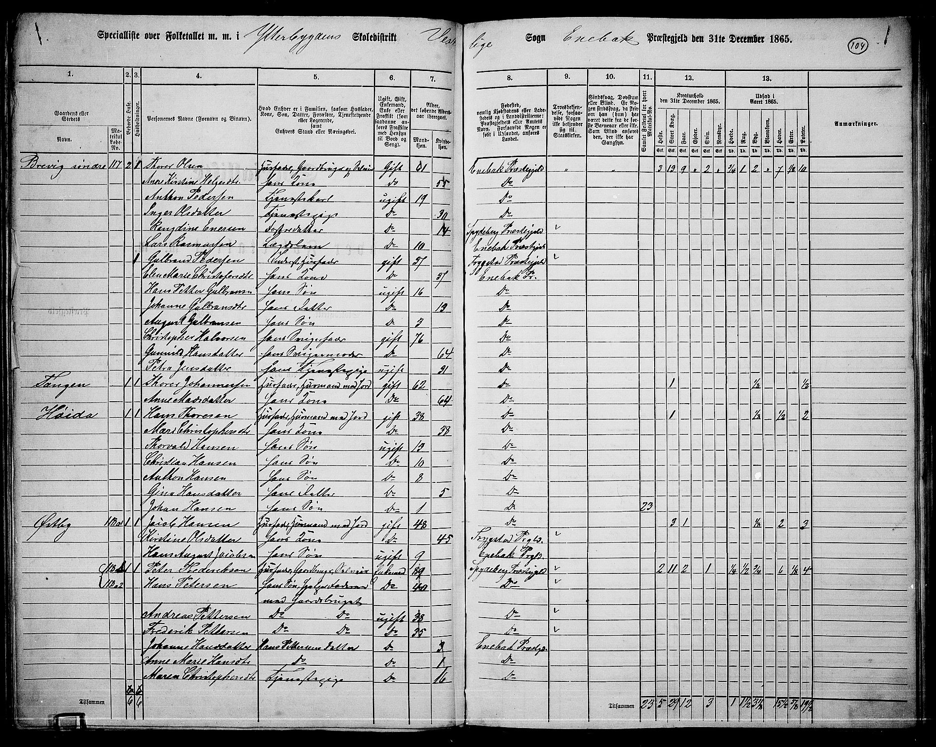 RA, 1865 census for Enebakk, 1865, p. 90