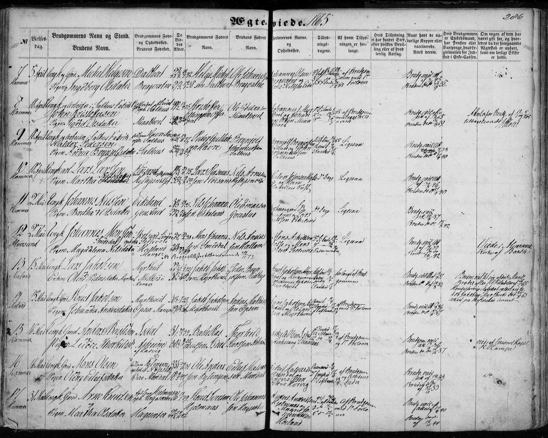 Hamre sokneprestembete, AV/SAB-A-75501/H/Ha/Haa/Haaa/L0014: Parish register (official) no. A 14, 1858-1872, p. 286