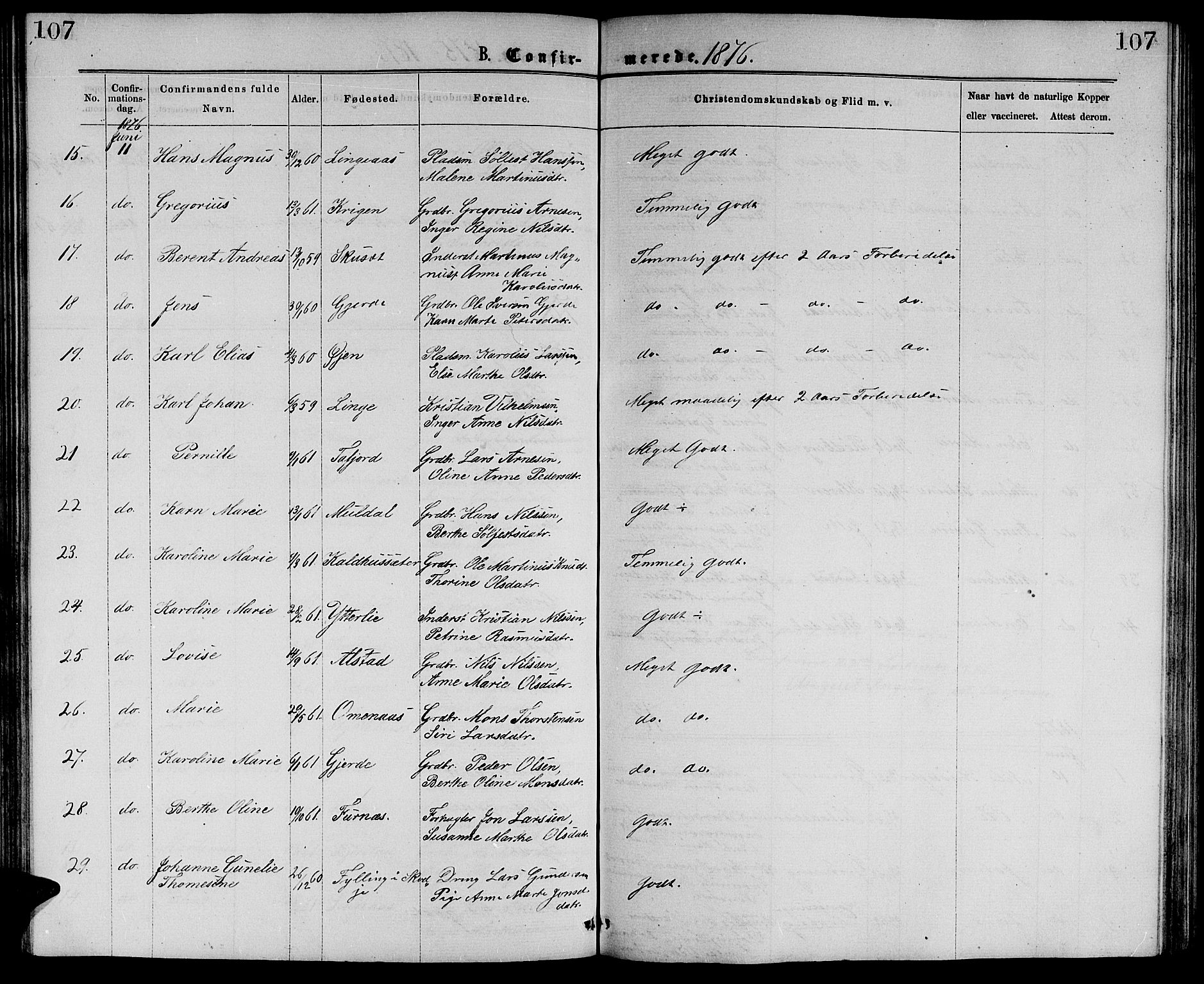 Ministerialprotokoller, klokkerbøker og fødselsregistre - Møre og Romsdal, AV/SAT-A-1454/519/L0262: Parish register (copy) no. 519C03, 1866-1884, p. 107