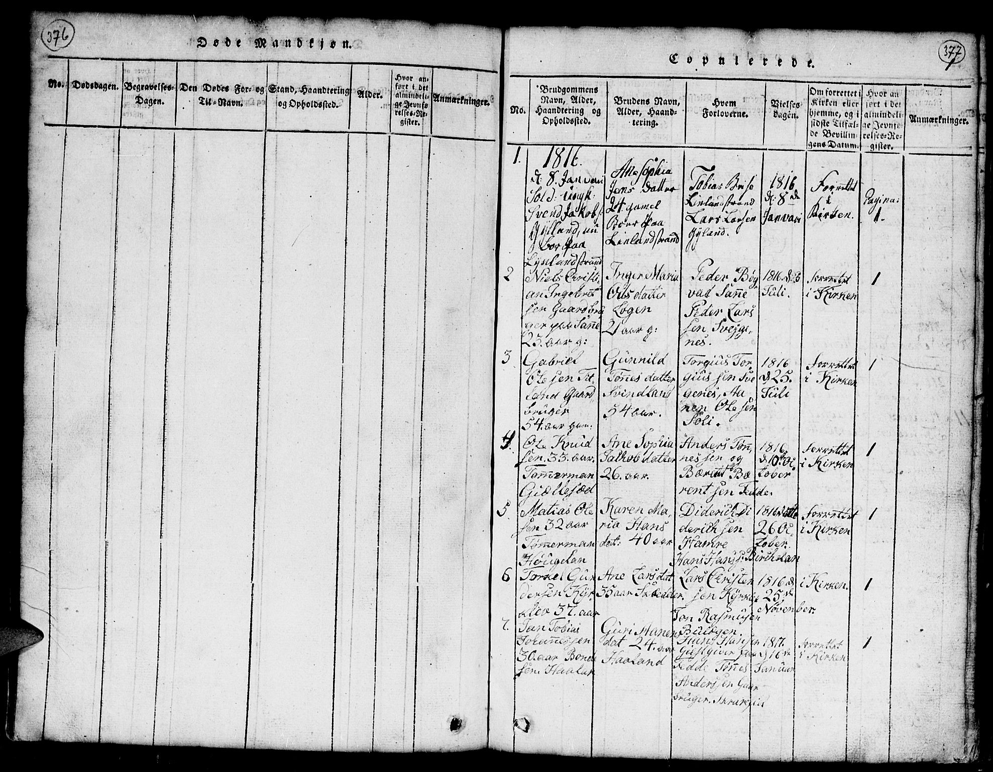 Kvinesdal sokneprestkontor, SAK/1111-0026/F/Fb/Fba/L0001: Parish register (copy) no. B 1, 1815-1839, p. 376-377
