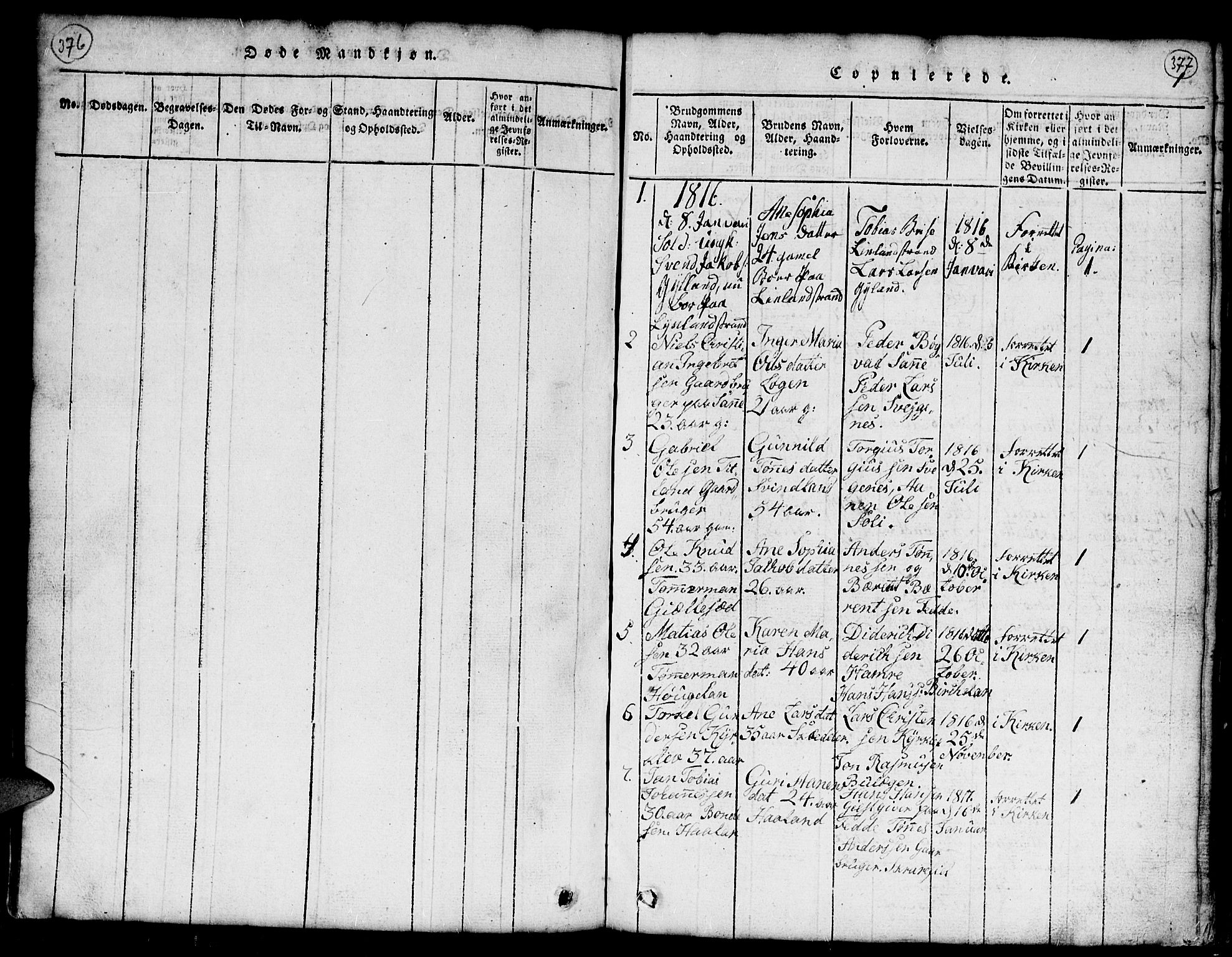 Kvinesdal sokneprestkontor, AV/SAK-1111-0026/F/Fb/Fba/L0001: Parish register (copy) no. B 1, 1815-1839, p. 376-377