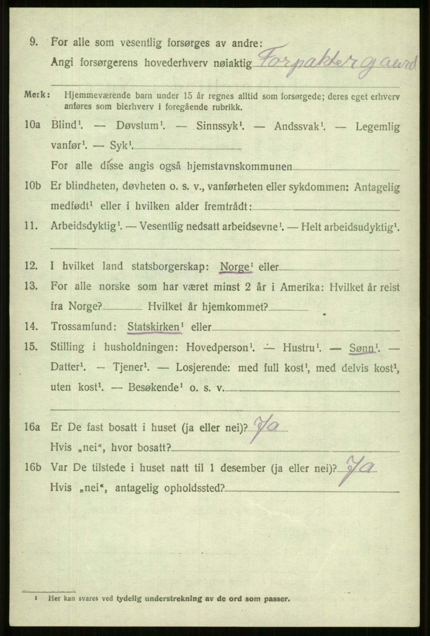 SAB, 1920 census for Vossestrand, 1920, p. 3911