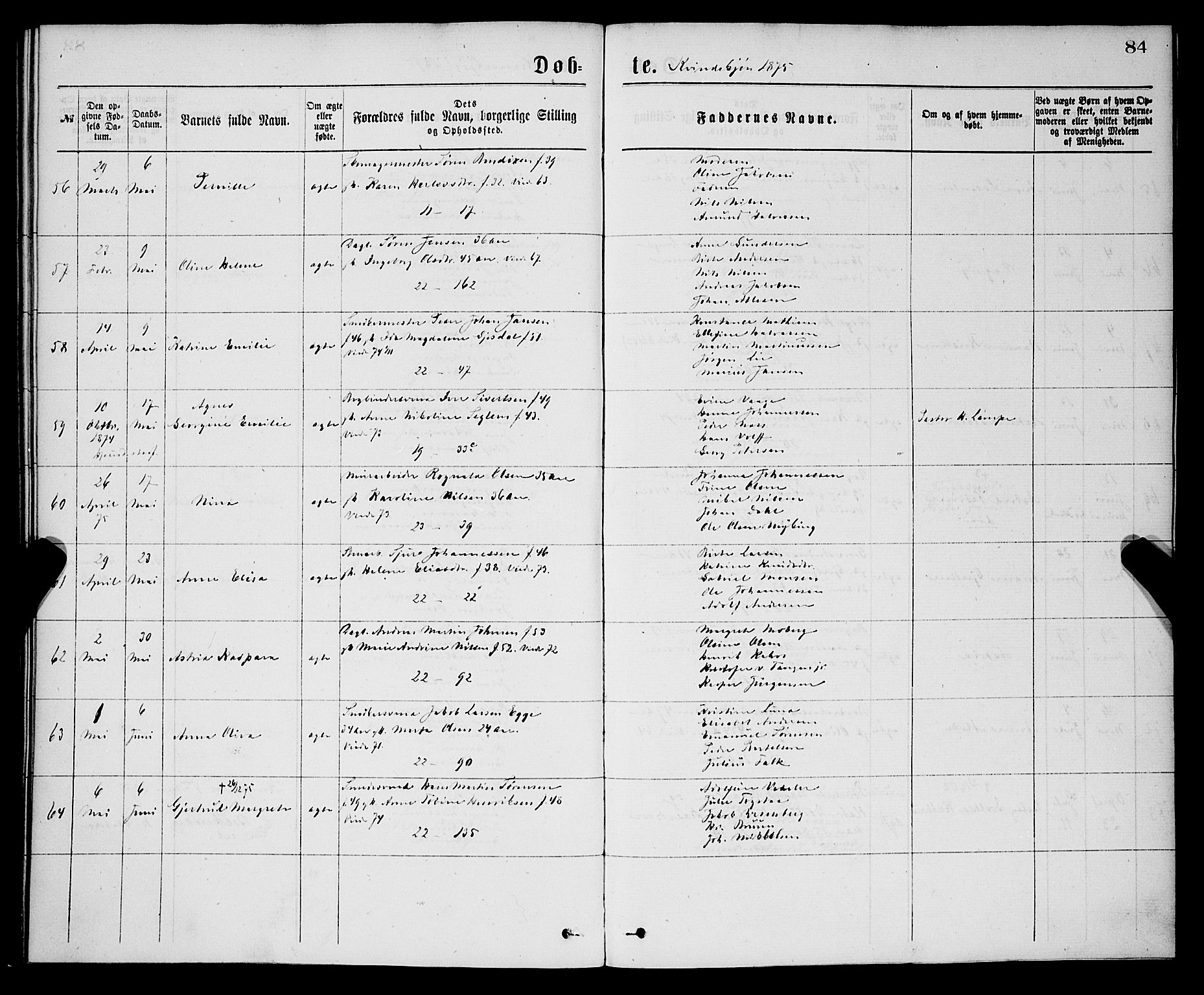 Korskirken sokneprestembete, SAB/A-76101/H/Hab: Parish register (copy) no. B 7, 1874-1878, p. 84