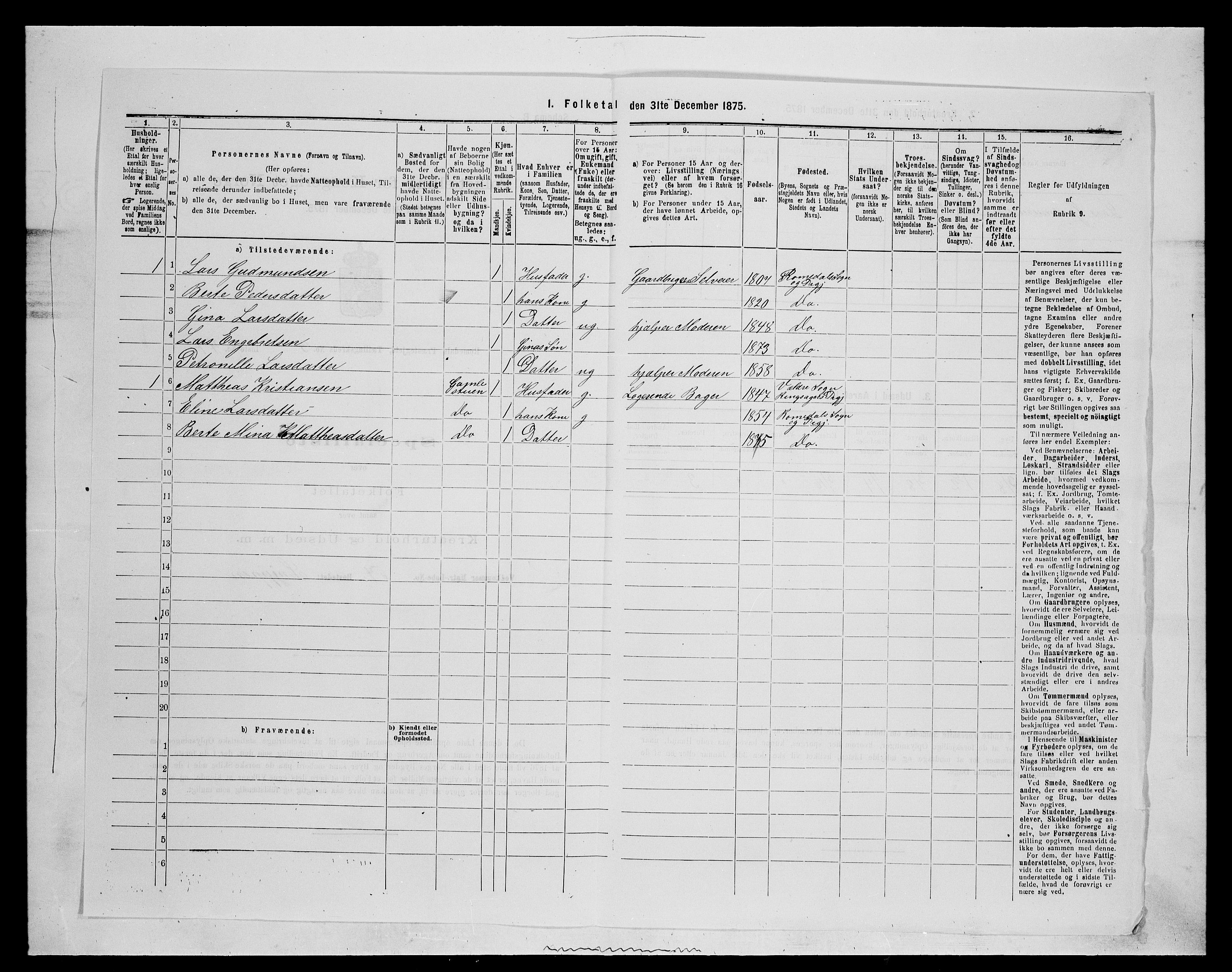 SAH, 1875 census for 0416P Romedal, 1875, p. 542